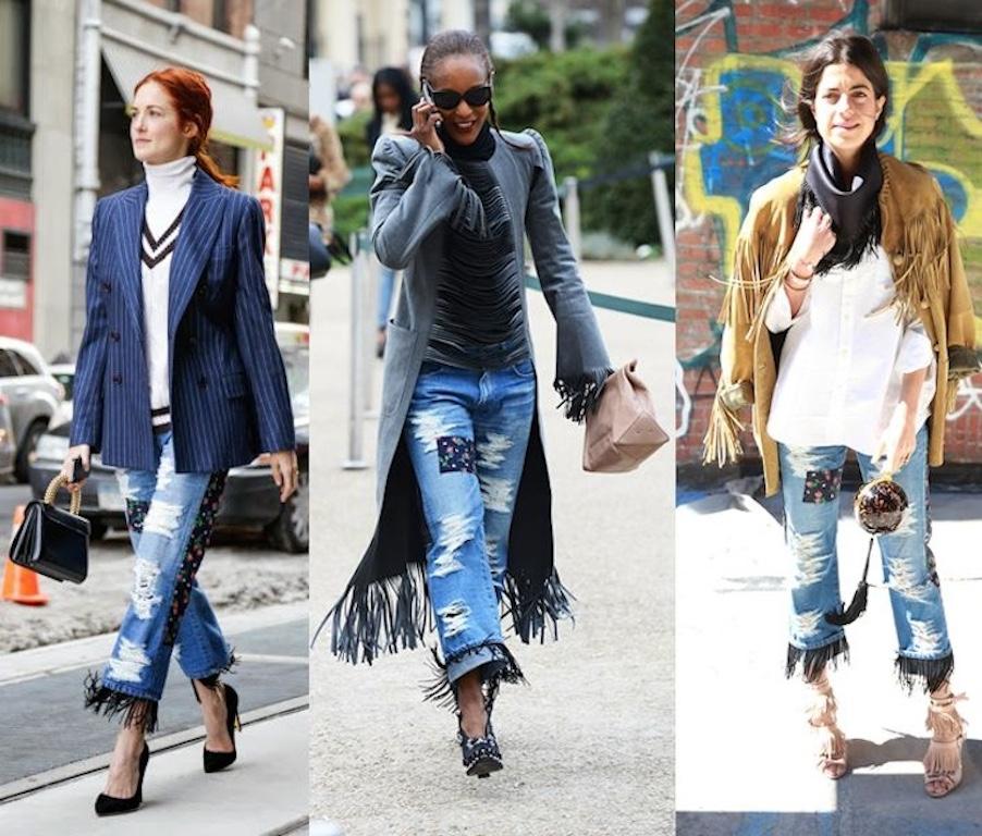 Women's or Men's JUNYA WATANABE COMME DES GARÇONS Patchwork Distressed Fringe Jeans SS14 Runway For Sale