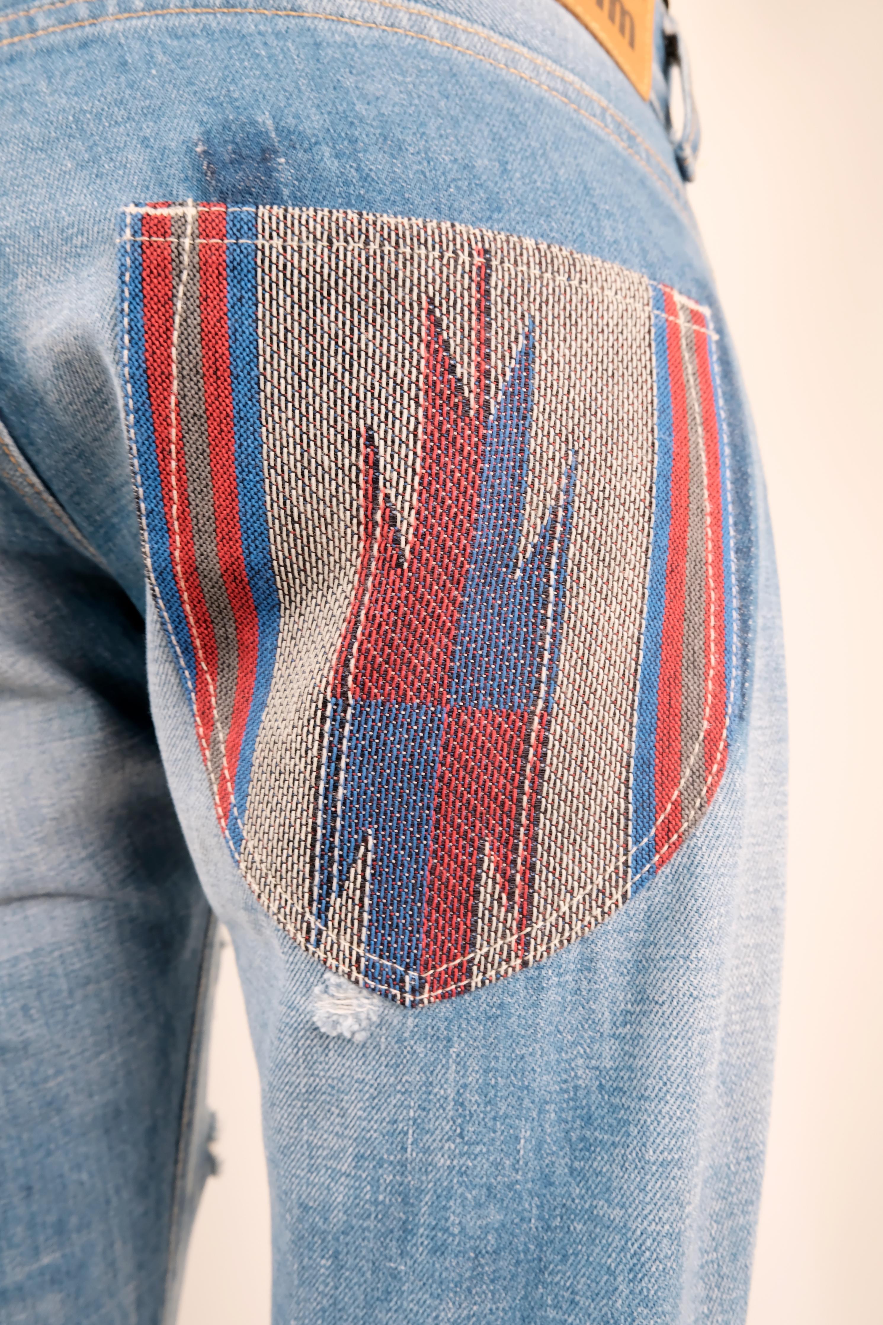 JUNYA WATANABE COMME DES GARÇONS Patchwork Distressed Fringe Jeans SS14 Runway For Sale 4