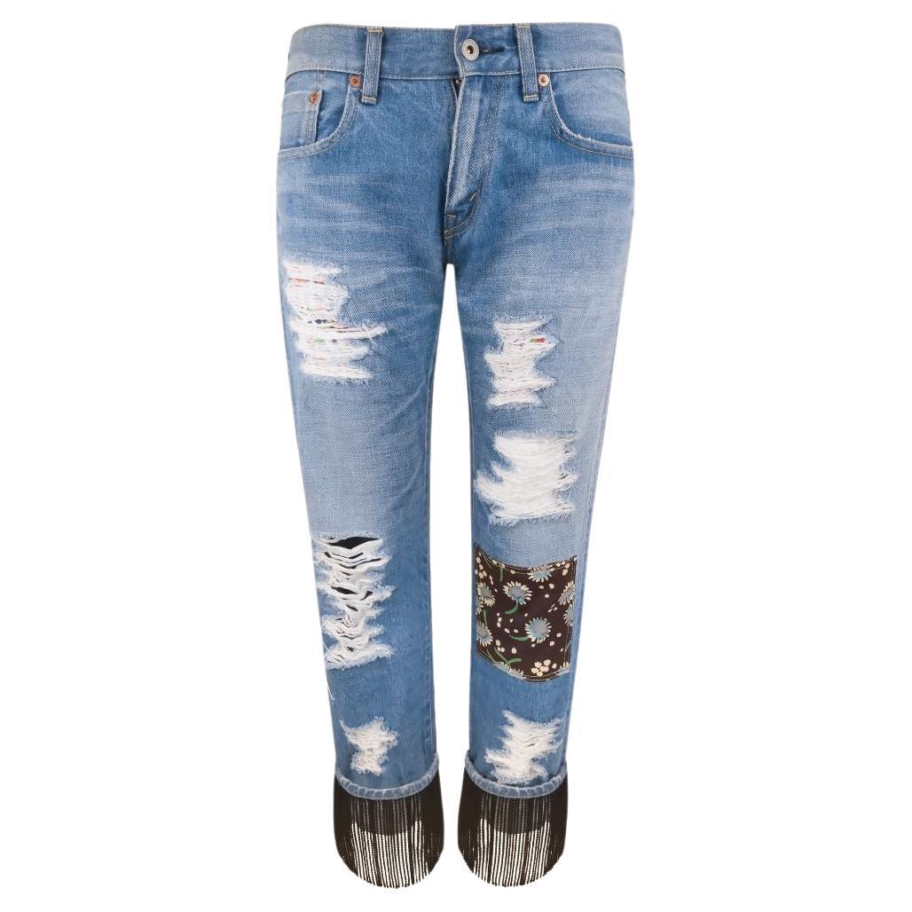 JUNYA WATANABE COMME DES GARÇONS Patchwork Distressed Fringe Jeans SS14 Runway For Sale