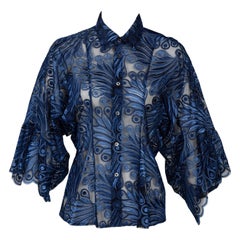 Junya Watanabe Comme des Garçons Primavera 2012 Blusa de encaje azul