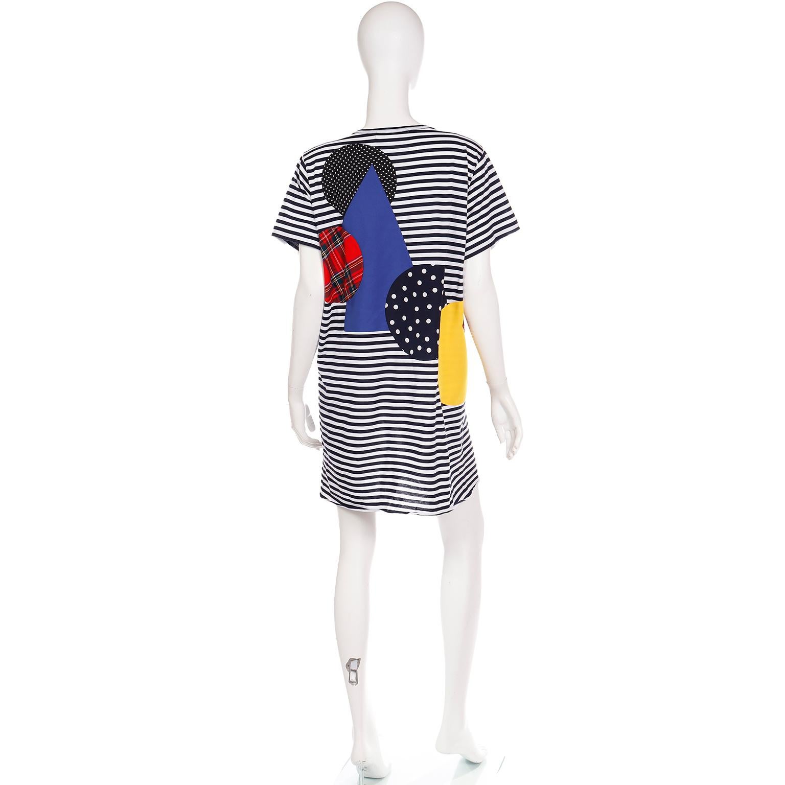 Women's Junya Watanabe Comme des Garcons Striped Patchwork Print Cotton T Shirt Dress For Sale