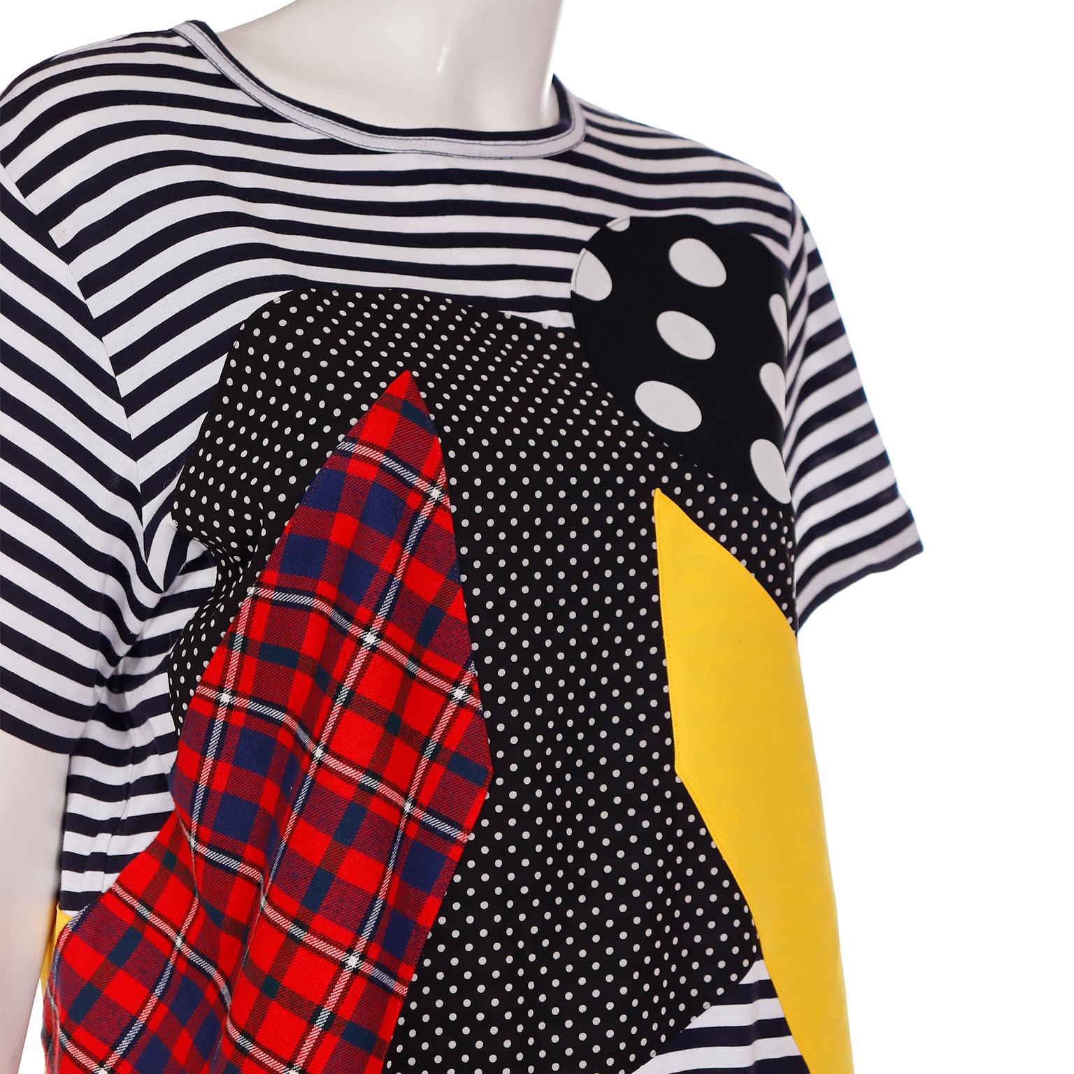 Junya Watanabe Comme des Garcons Striped Patchwork Print Cotton T Shirt Dress For Sale 2