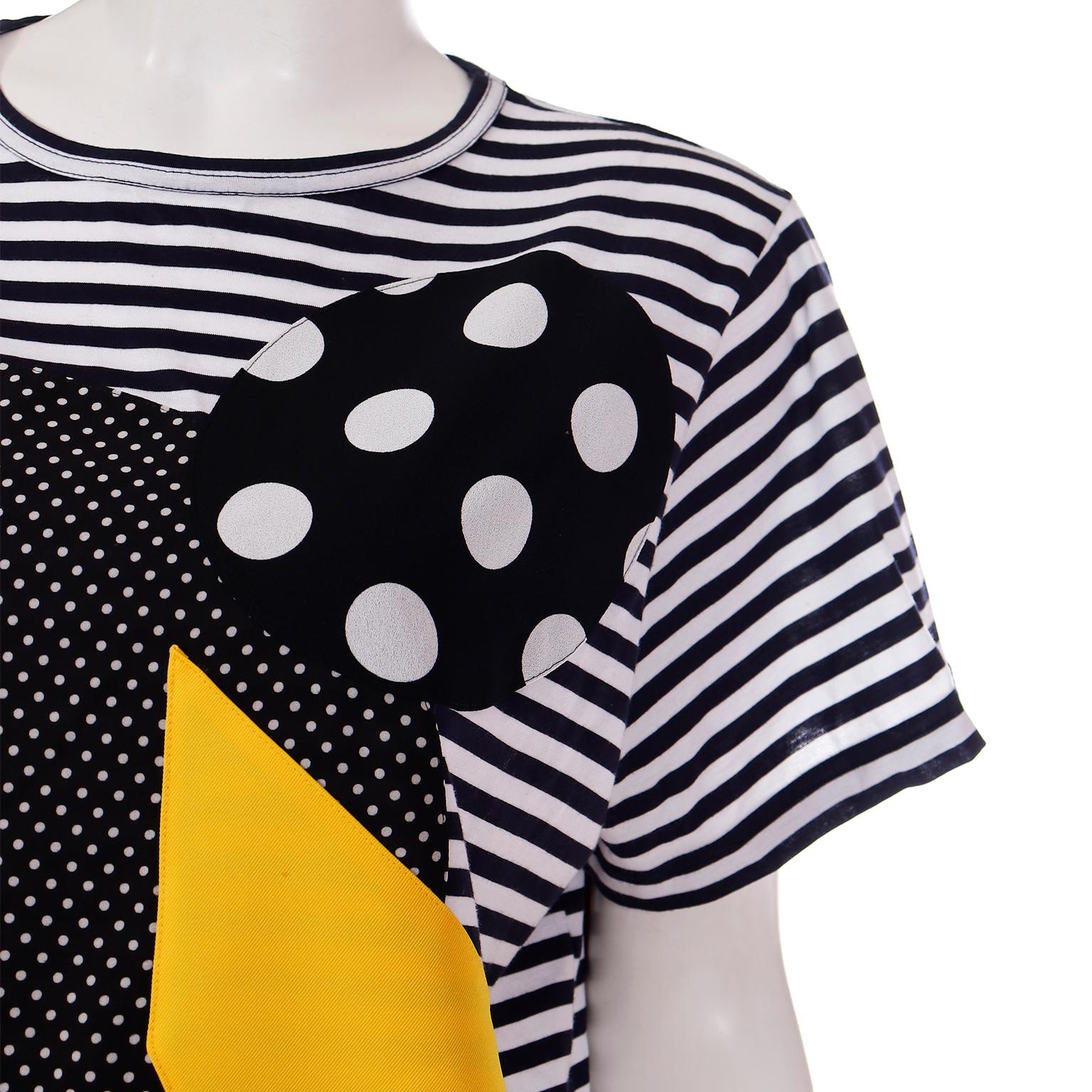 Junya Watanabe Comme des Garcons Striped Patchwork Print Cotton T Shirt Dress For Sale 3