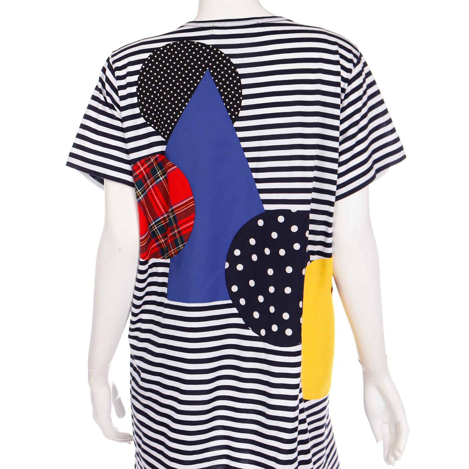 Junya Watanabe Comme des Garcons Striped Patchwork Print Cotton T Shirt Dress For Sale 4