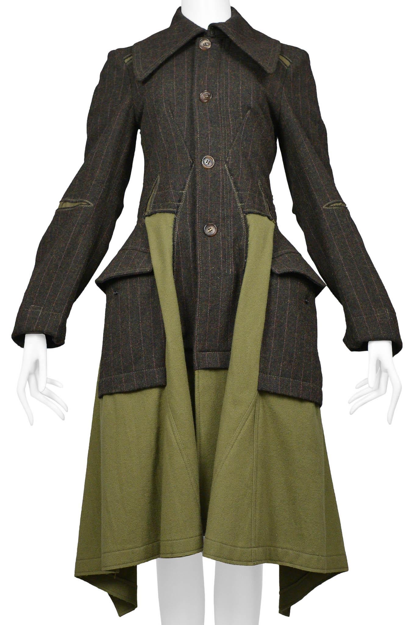 Nero Junya Watanabe Cappotto a righe in lana verde scuro con inserti cargo in vendita