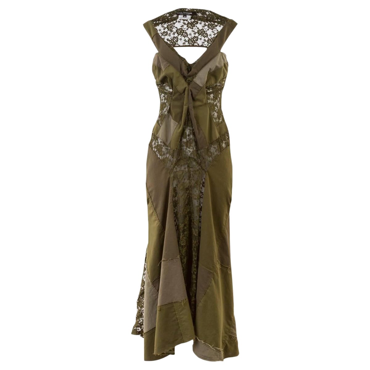 Junya Watanabe - Robe déconstruite sans manches en dentelle et patchwork, vert armée