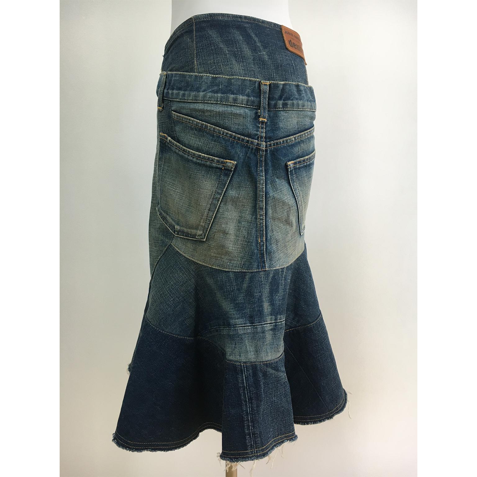 denim skirt with fur