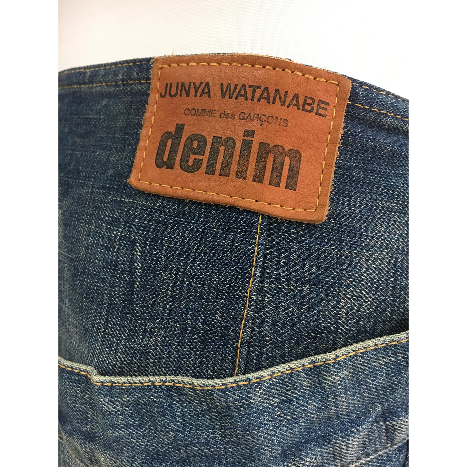Black Junya Watanabe Denim Jean Patch Skirt AD2013