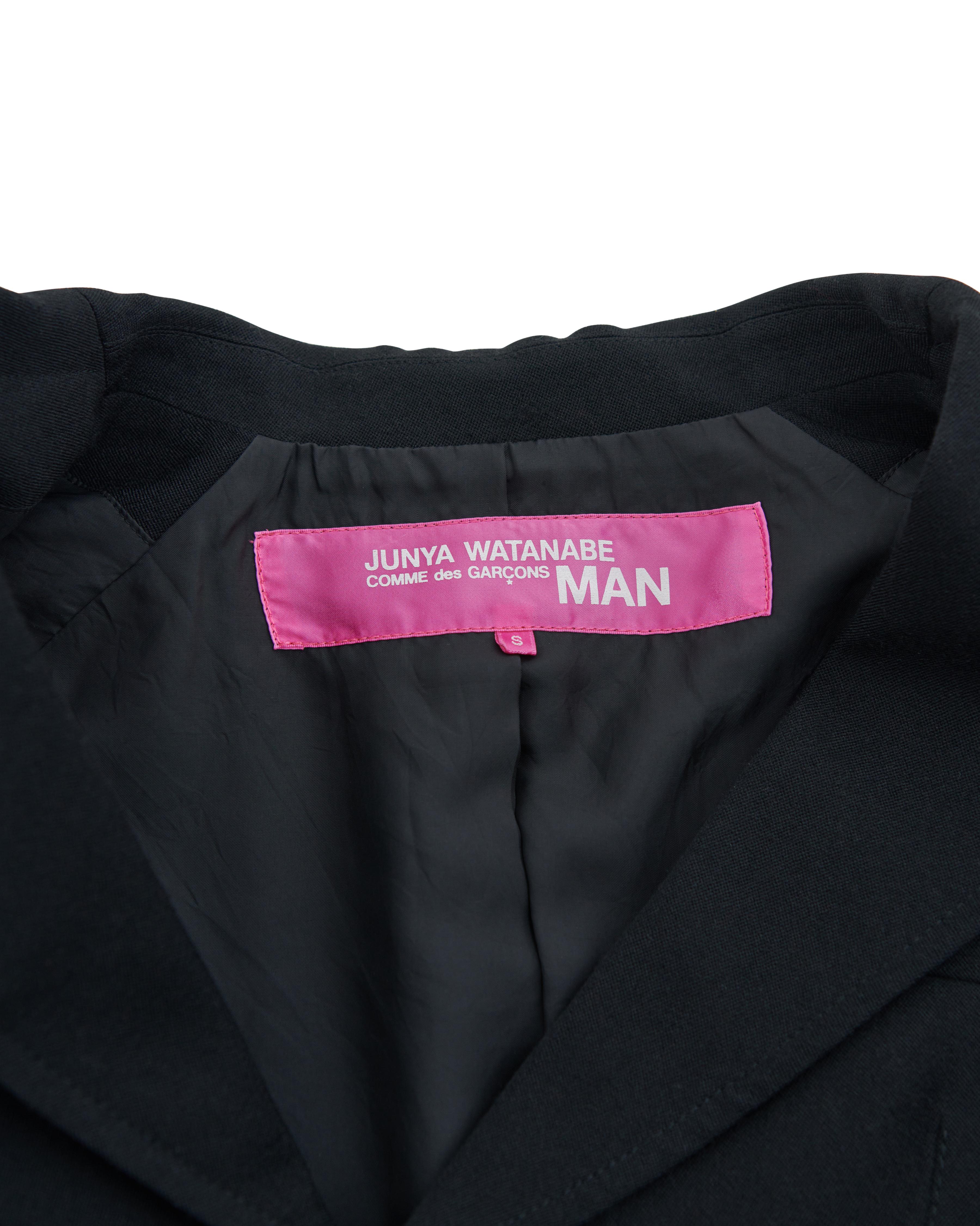 Junya Watanabe Early 2000s Black fitted wool raw cut jacket in vendita 4