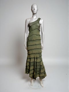 Junya Watanabe F/W 2006 Olive Tiered Military Khaki One-Shoulder Maxi Dress