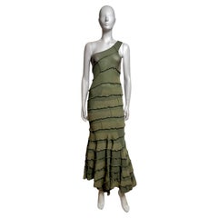 Junya Watanabe F/W 2006 Olive Tiered Military Khaki One-Shoulder Maxi Dress
