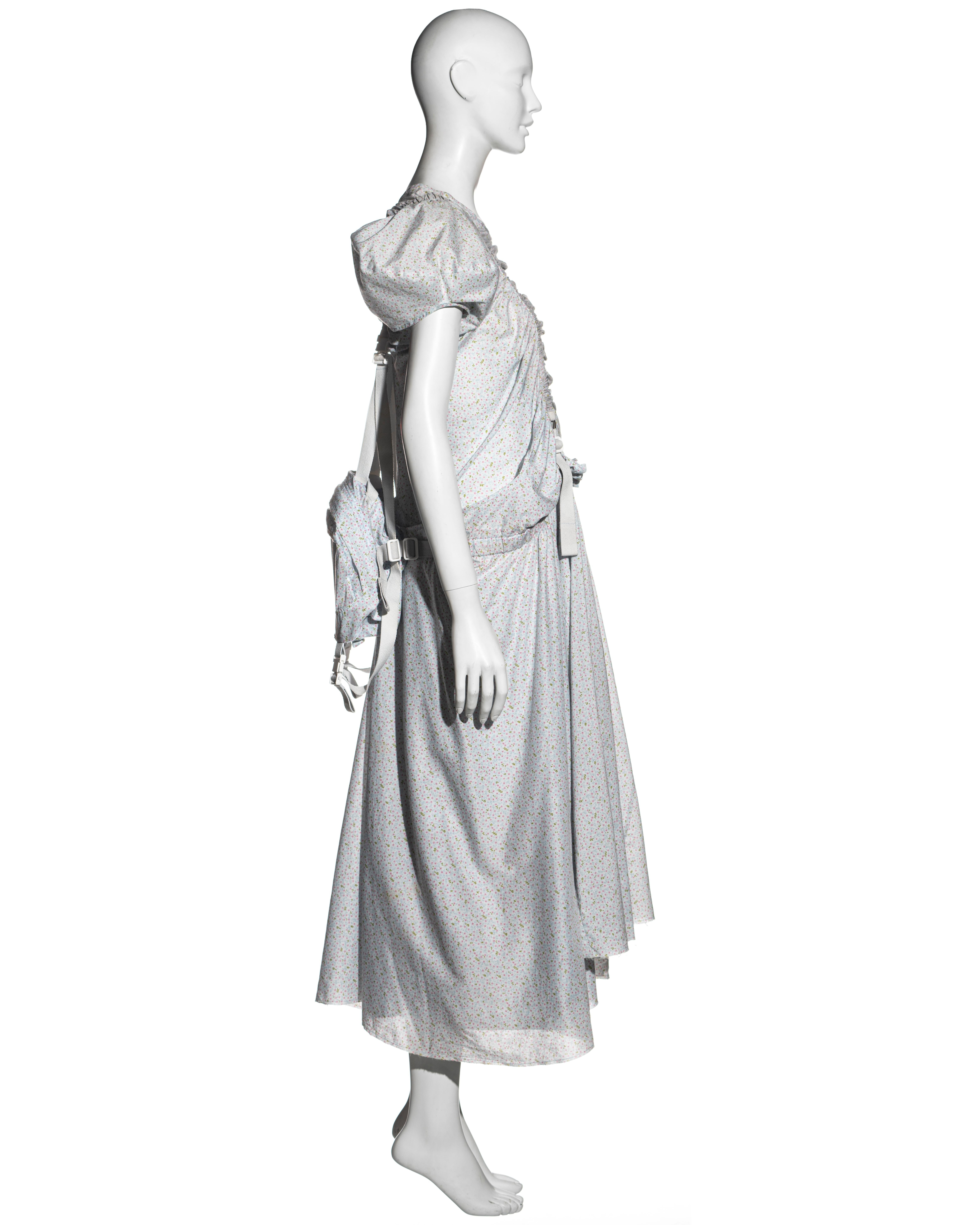 Gray Junya Watanabe floral cotton dress with harness straps and backpack, ss 2003 For Sale