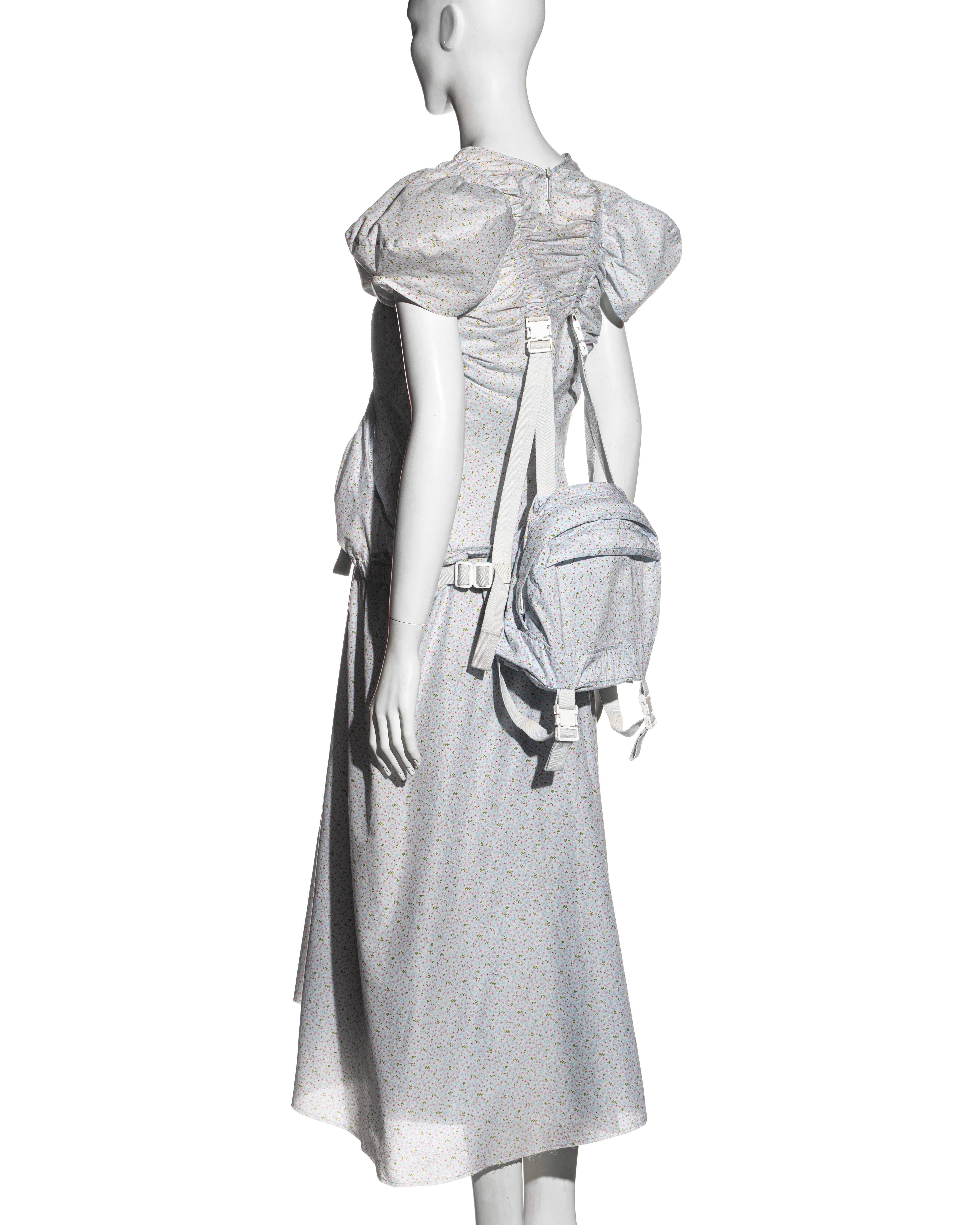 Junya Watanabe floral cotton dress with harness straps and backpack, ss 2003 In Excellent Condition For Sale In London, GB