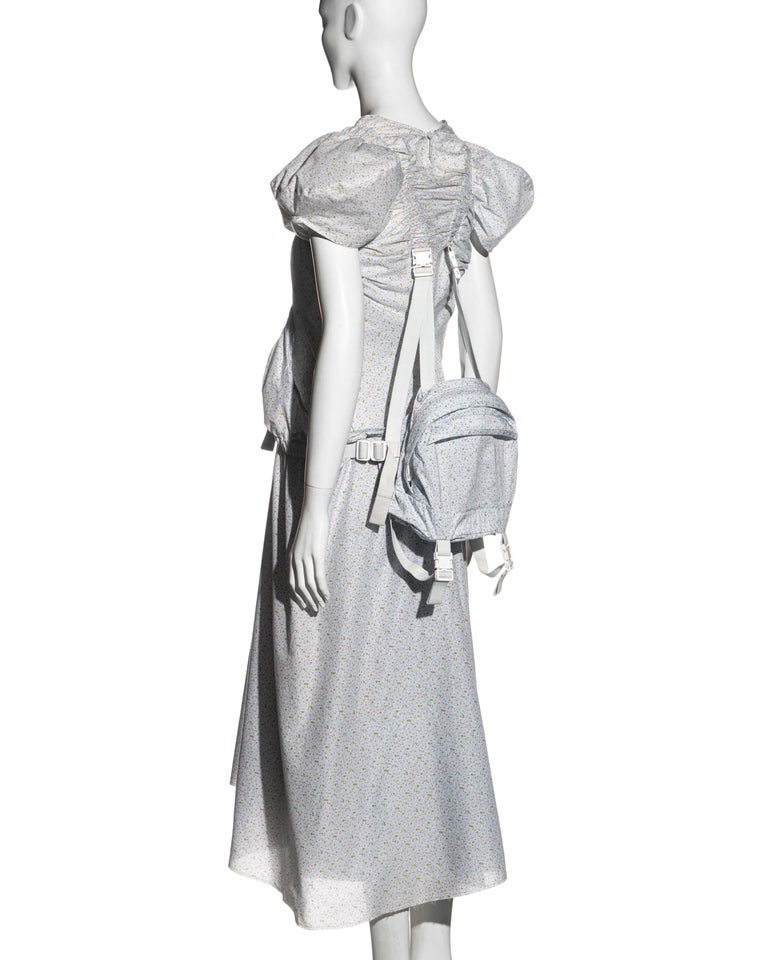 Junya Watanabe floral cotton dress with harness straps and backpack, ss 2003 For Sale 2