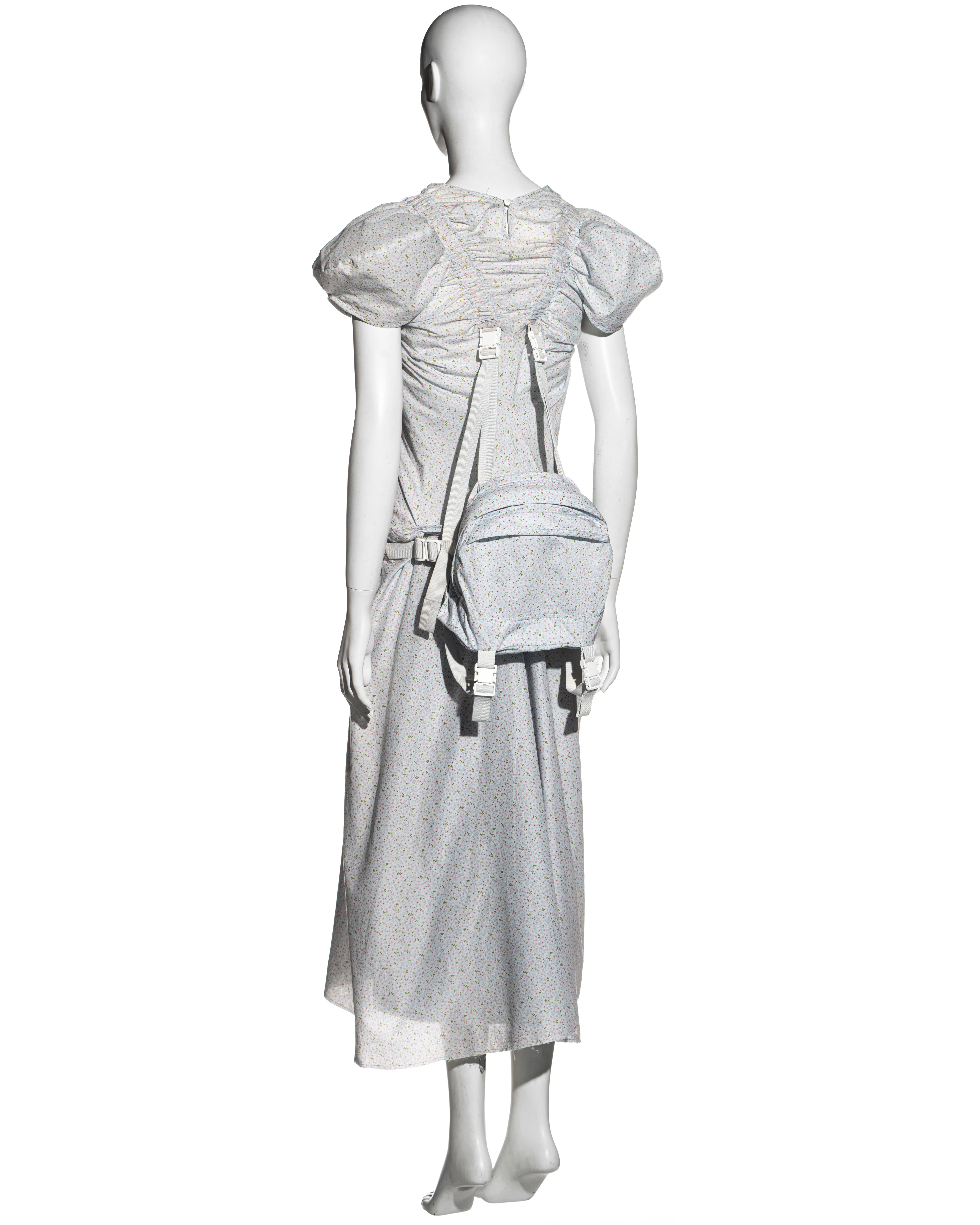 Women's Junya Watanabe floral cotton dress with harness straps and backpack, ss 2003 For Sale