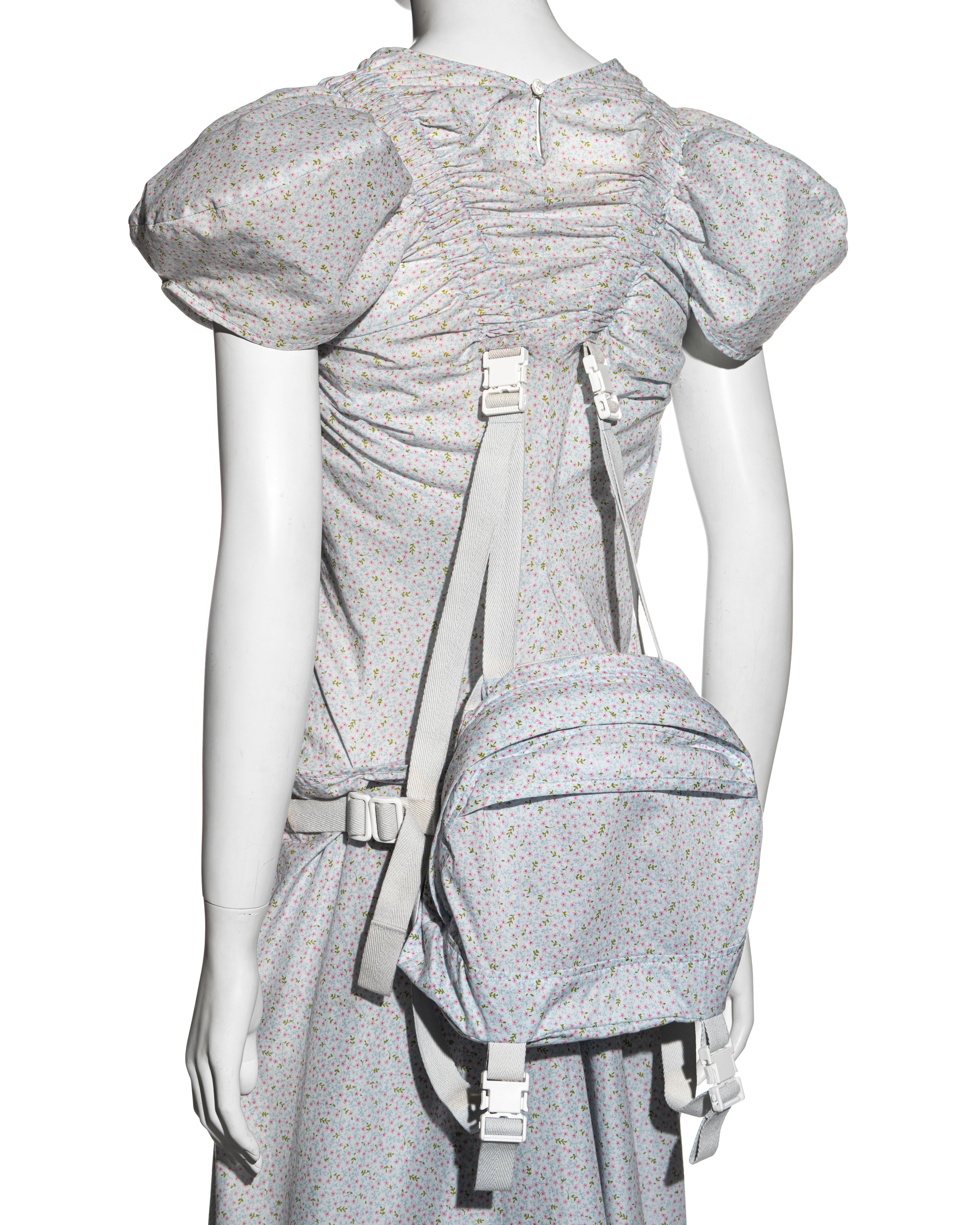 Junya Watanabe floral cotton dress with harness straps and backpack, ss 2003 For Sale 1