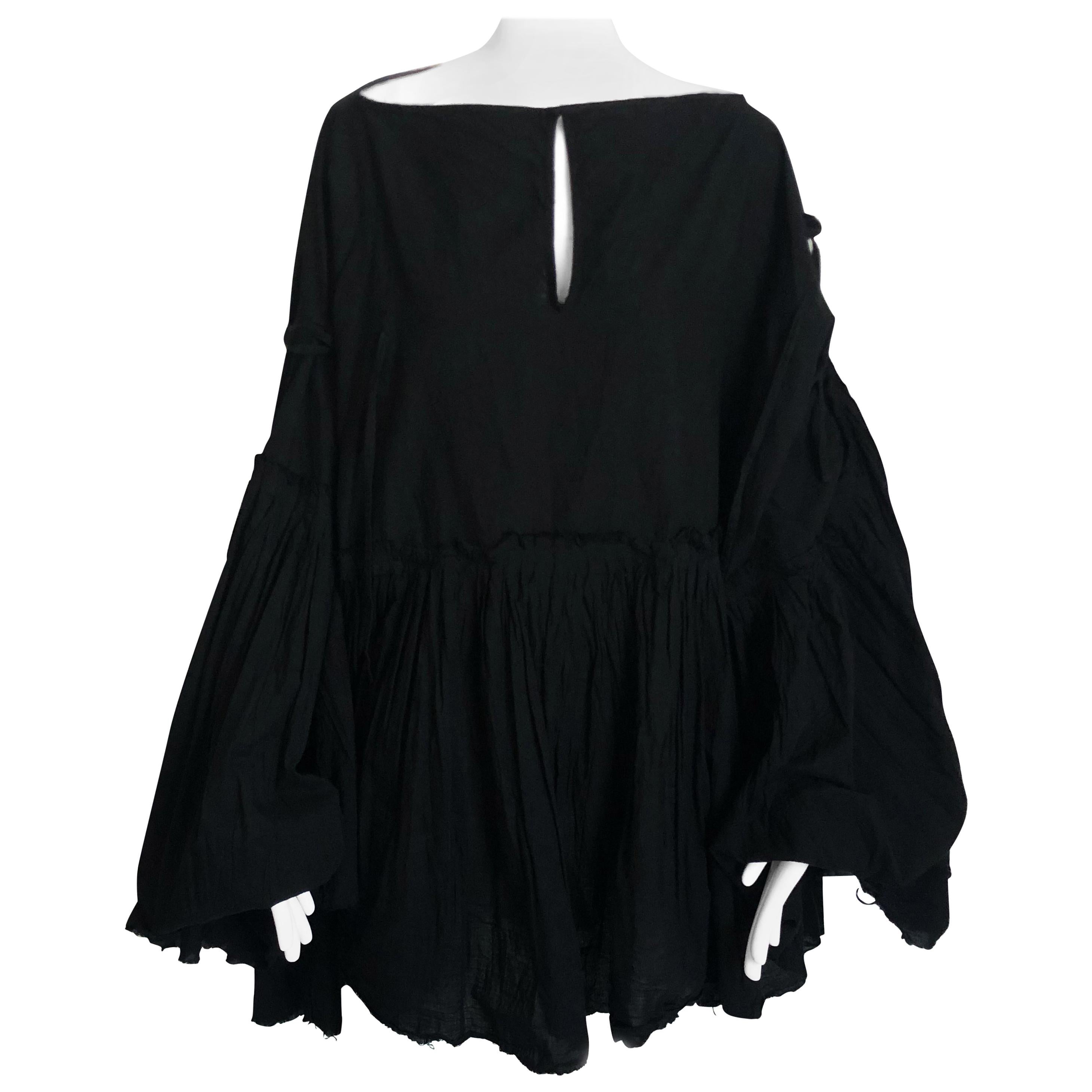 Junya Watanabe for Comme des Garçons Black Cotton Ruffle Poncho Cape 2004 Sz M For Sale
