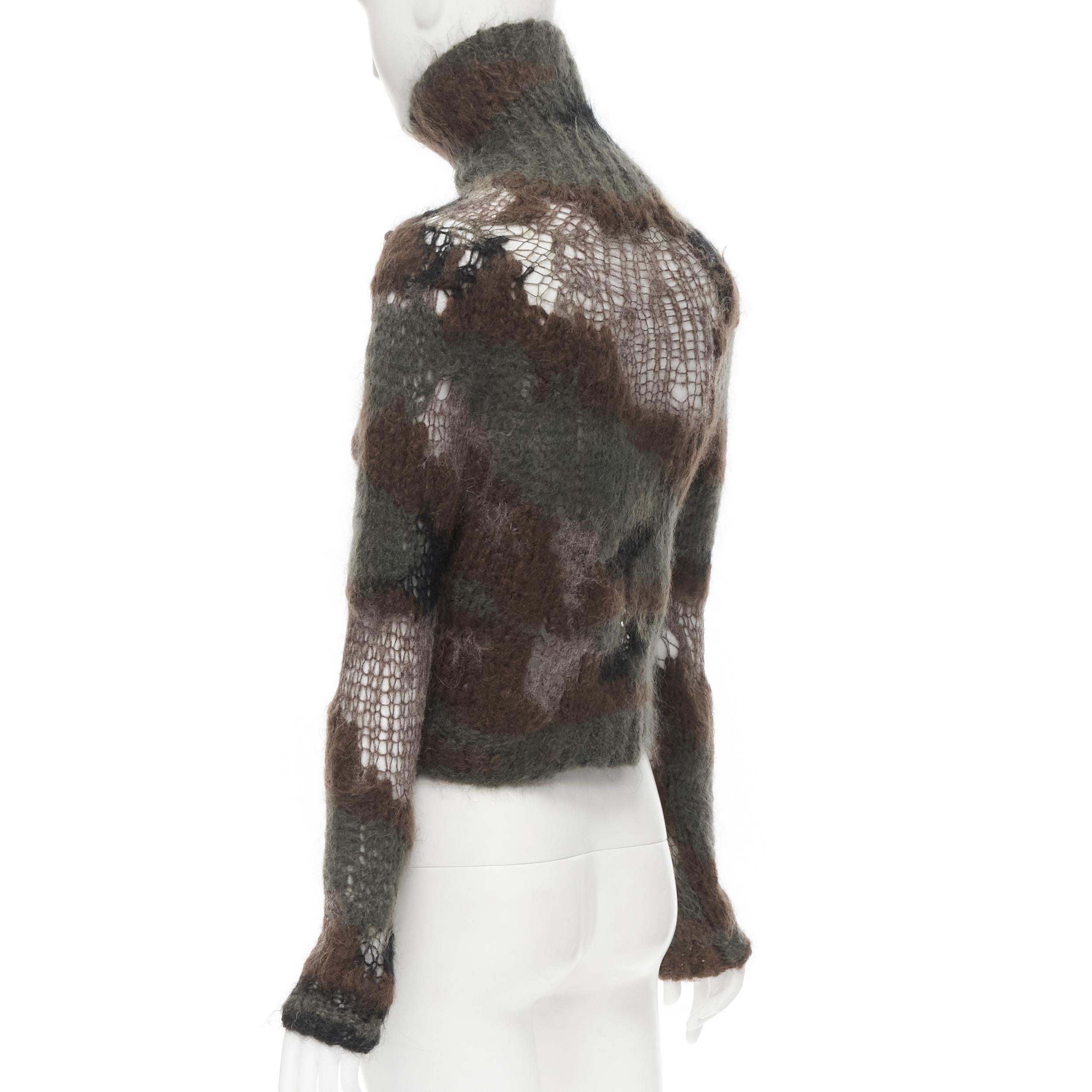 Black JUNYA WATANABE green brown camouflage loose knit cropped turtleneck sweater S For Sale