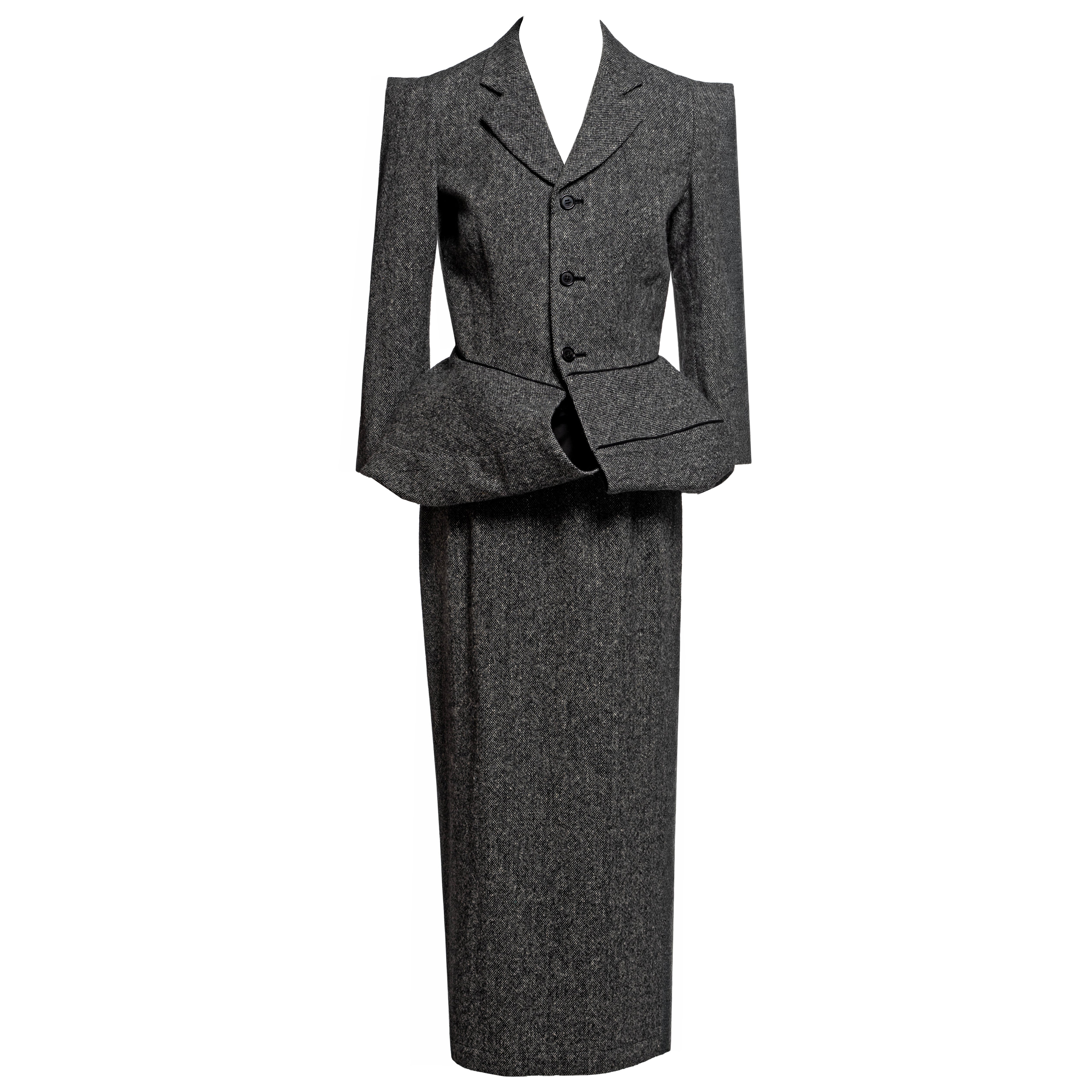 Ensemble veste et jupe ajustées convertibles en tweed gris Junya Watanabe, automne-hiver 1999