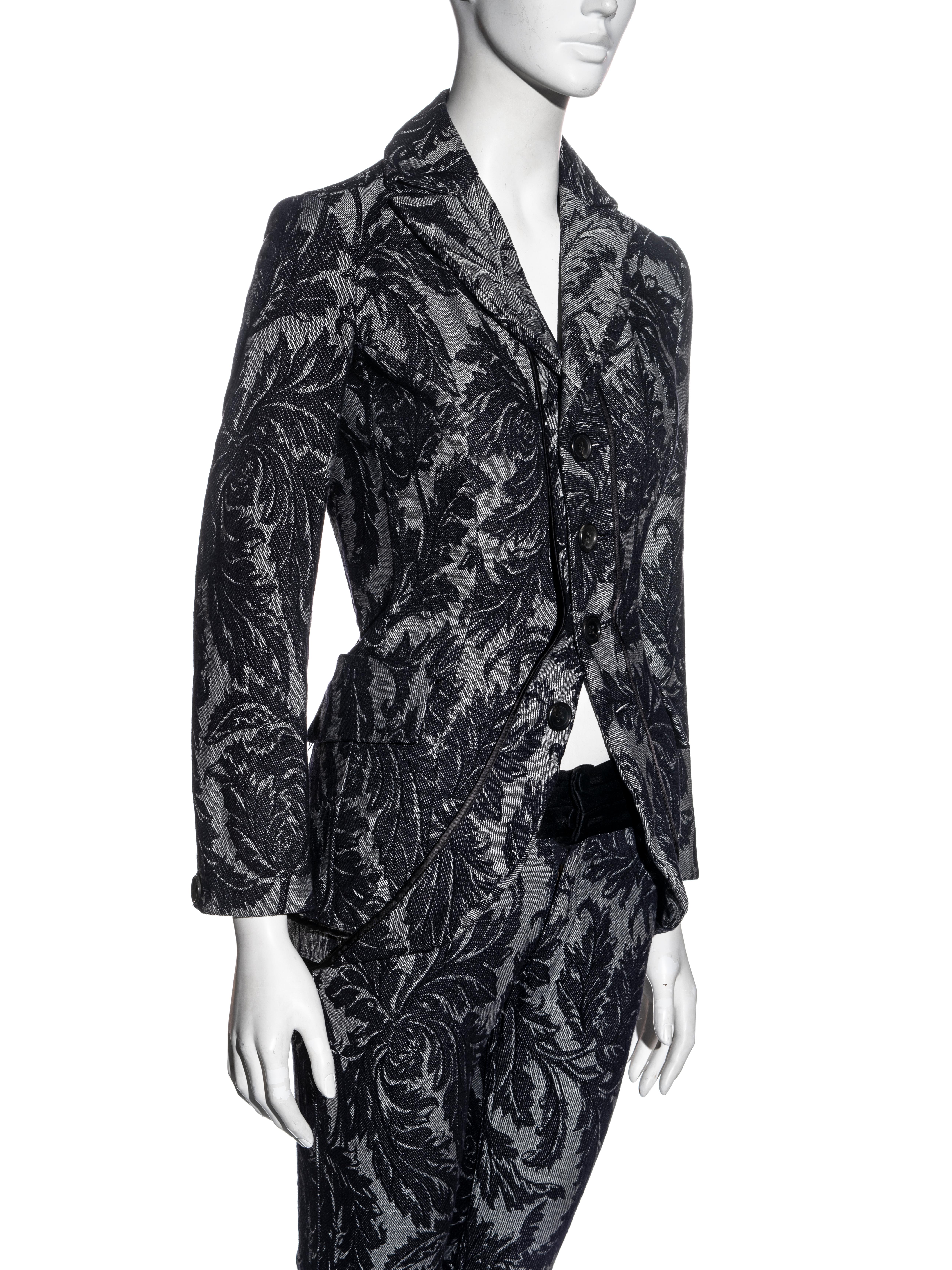 Junya Watanabe indigo denim brocade tailcoat jacket and pants set, ss 2007 In Excellent Condition For Sale In London, GB
