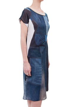 Junya Watanabe Jeans Comme des Garcons Blue Denim Patchwork Dress with Pearls