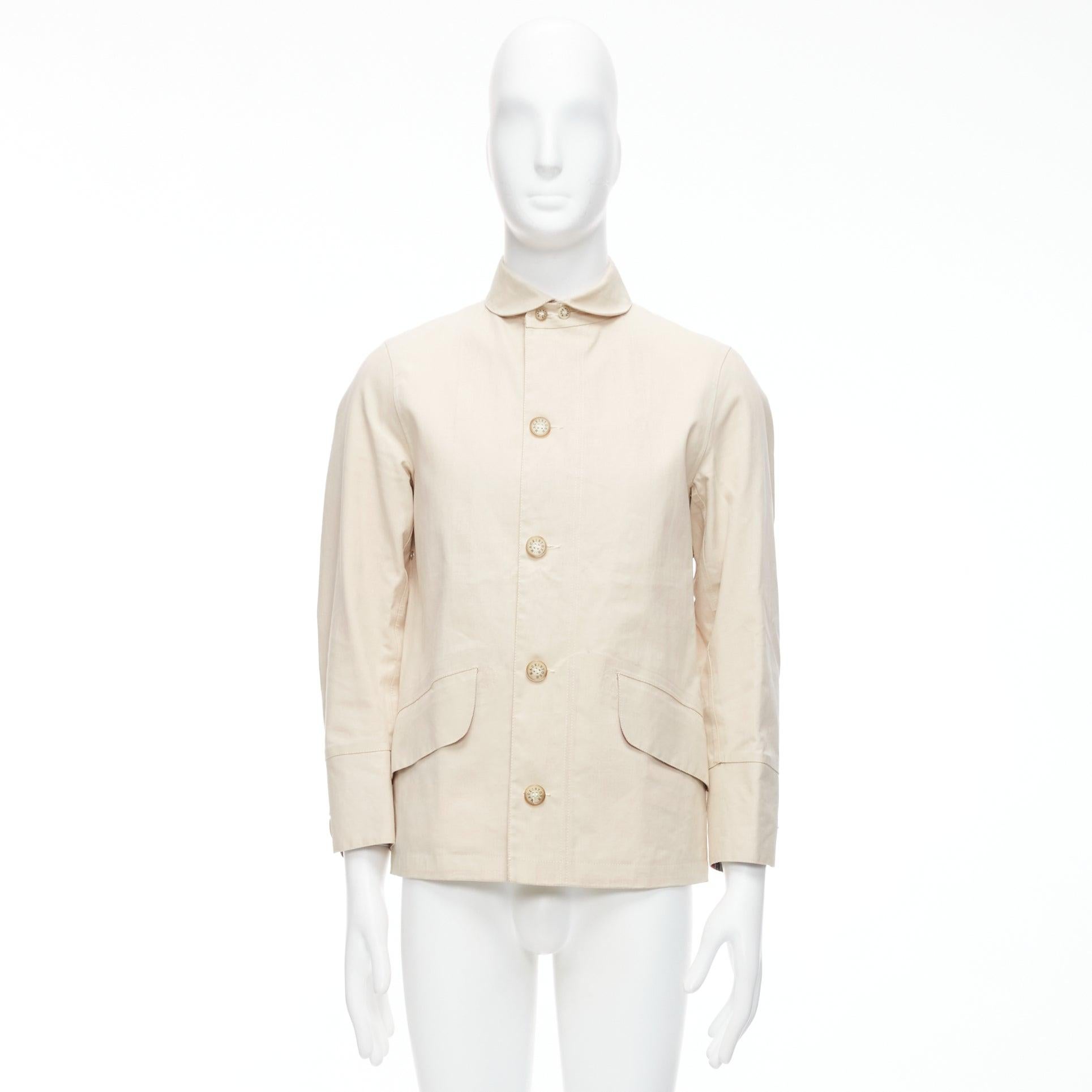 JUNYA WATANABE MACKINTOSH 2010 beige coated cotton logo button jacket XS For Sale 7