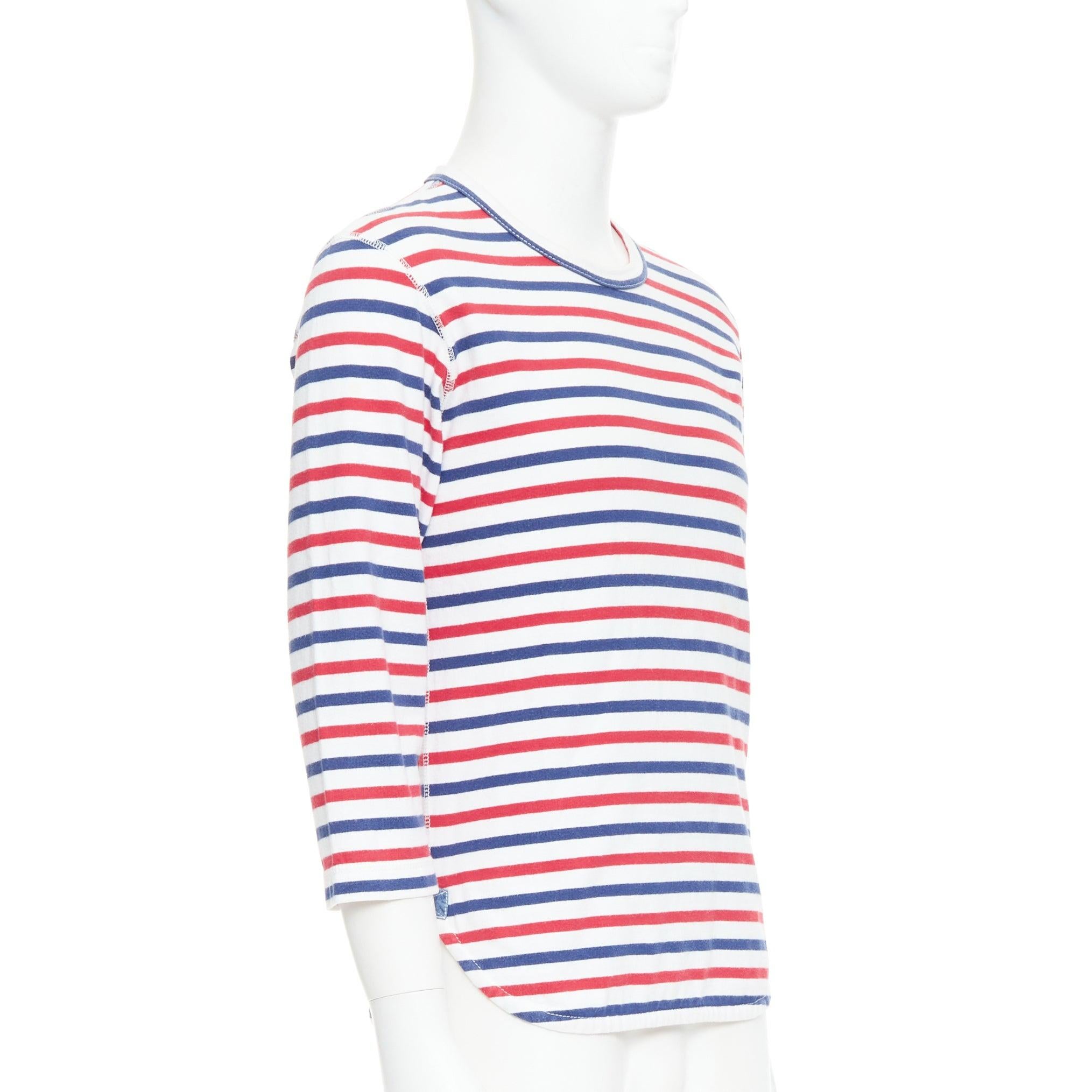 Gray JUNYA WATANABE MAN 2011 red blue striped curved hem shirt S For Sale