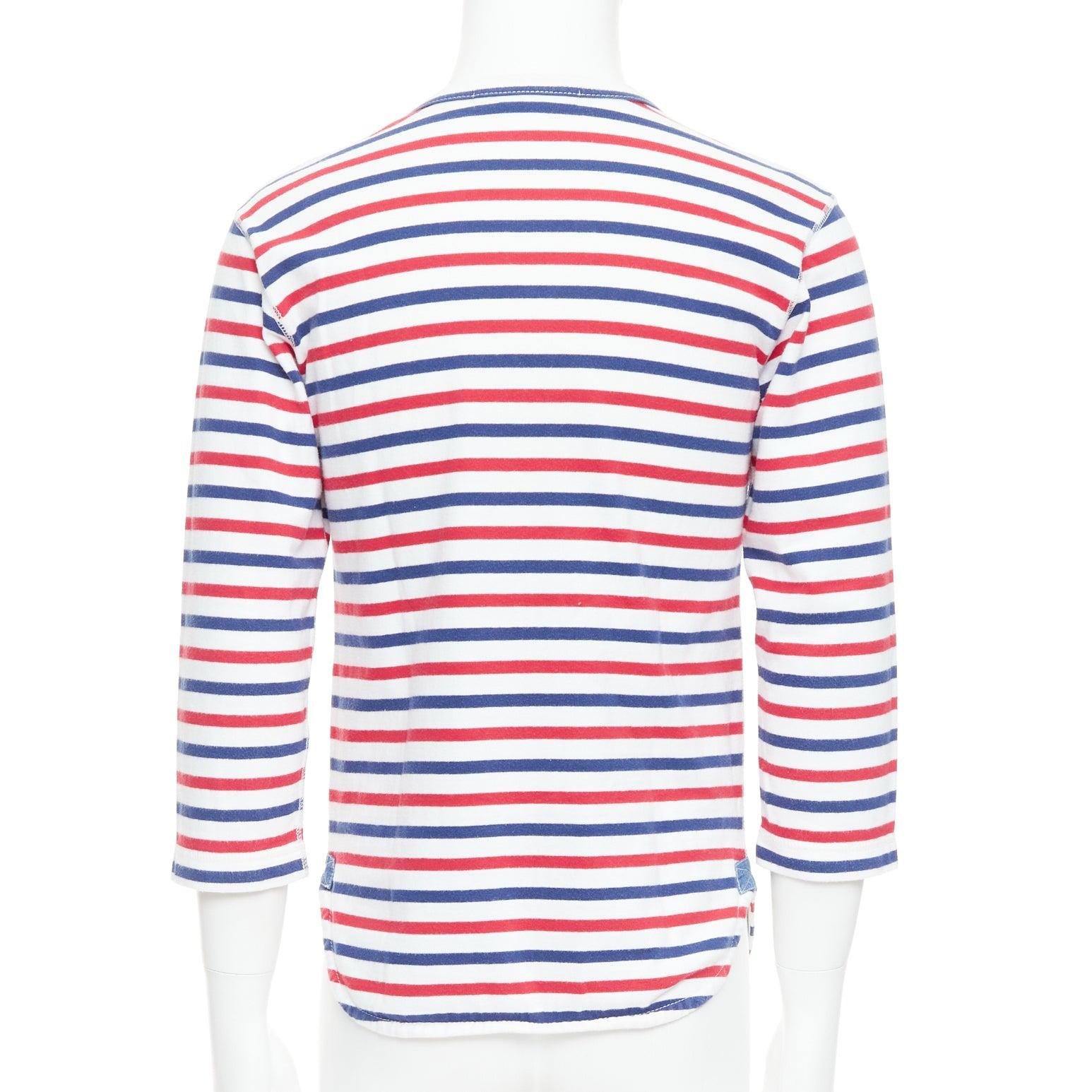 Men's JUNYA WATANABE MAN 2011 red blue striped curved hem shirt S For Sale