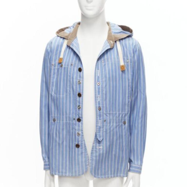 Purple JUNYA WATANABE MAN 2013 blue brown cotton linen striped deconstructed parka M For Sale