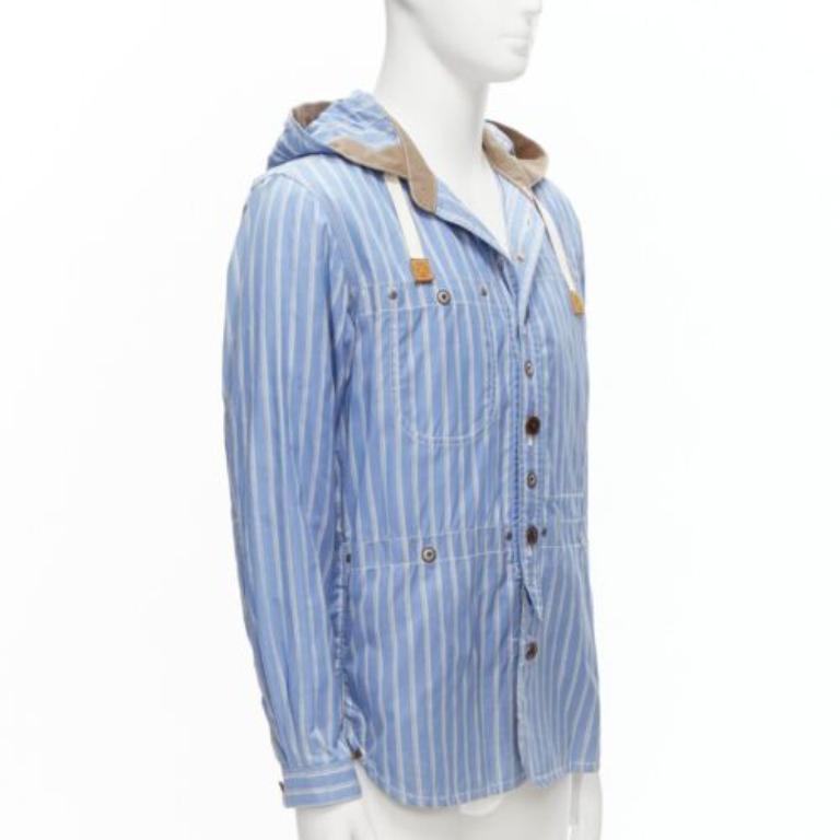 JUNYA WATANABE MAN 2013 blue brown cotton linen striped deconstructed parka M In Fair Condition For Sale In Hong Kong, NT