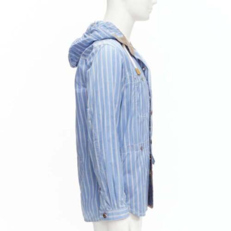 Men's JUNYA WATANABE MAN 2013 blue brown cotton linen striped deconstructed parka M For Sale