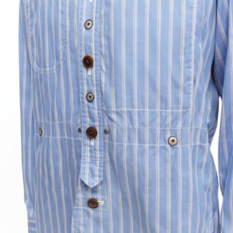 JUNYA WATANABE MAN 2013 blue brown cotton linen striped deconstructed parka M For Sale 3