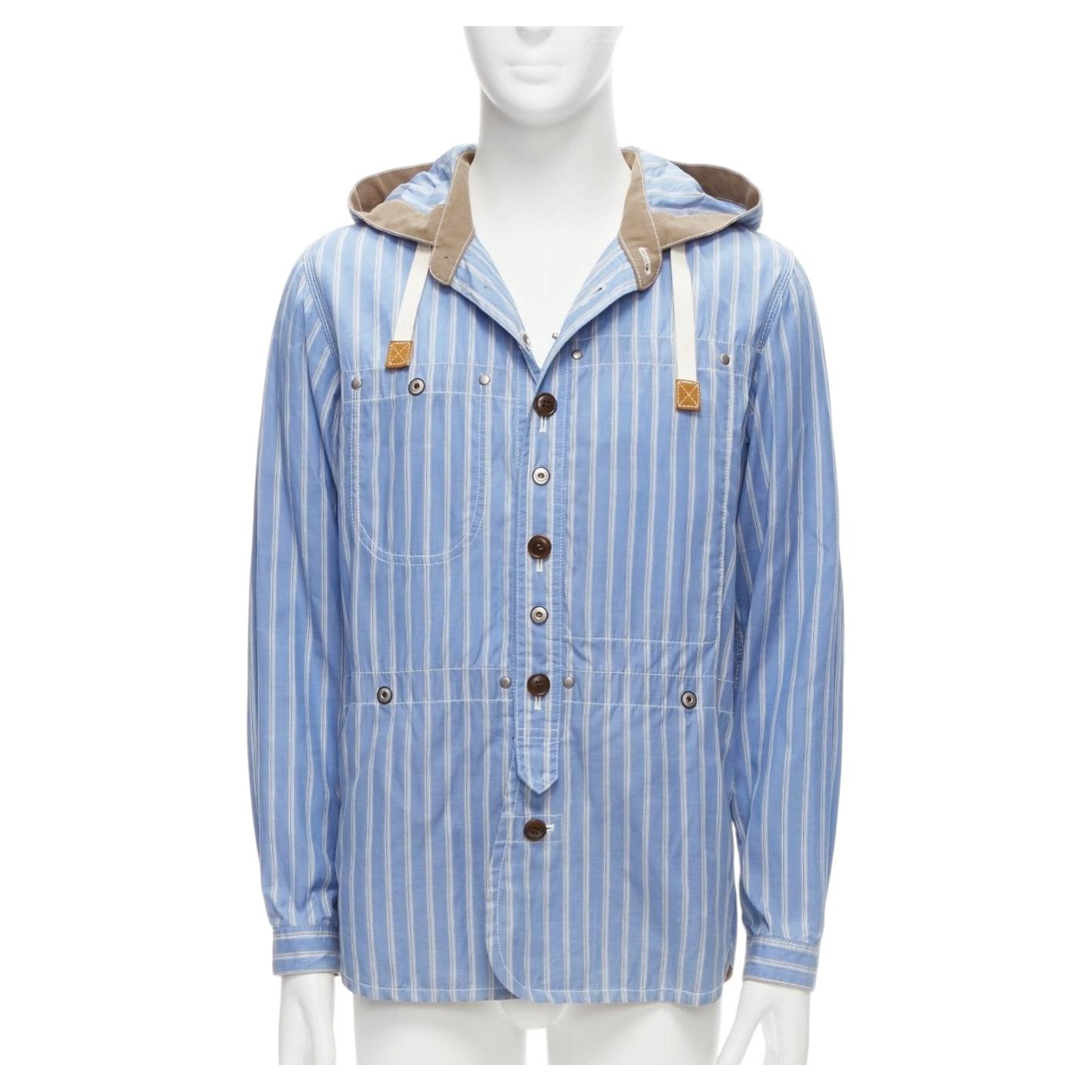 Pre-owned Junya Watanabe Man 2013 Blue Brown Cotton Linen Striped Deconstructed Parka M