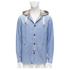 JUNYA WATANABE MAN 2013 blue brown cotton linen striped deconstructed parka M