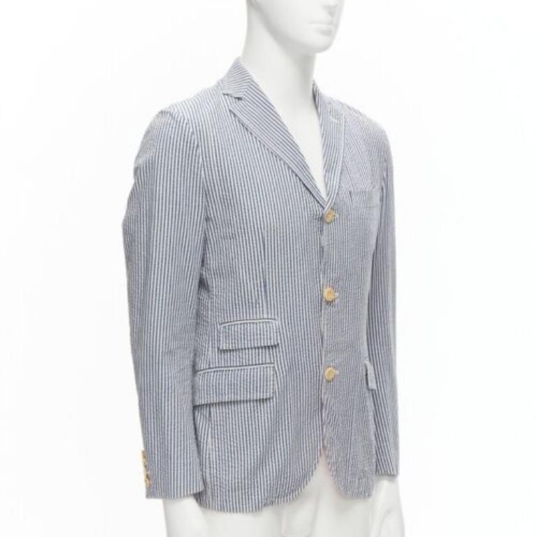Gray JUNYA WATANABE MAN 2013 blue white striped seersucker cotton blazer jacket S For Sale