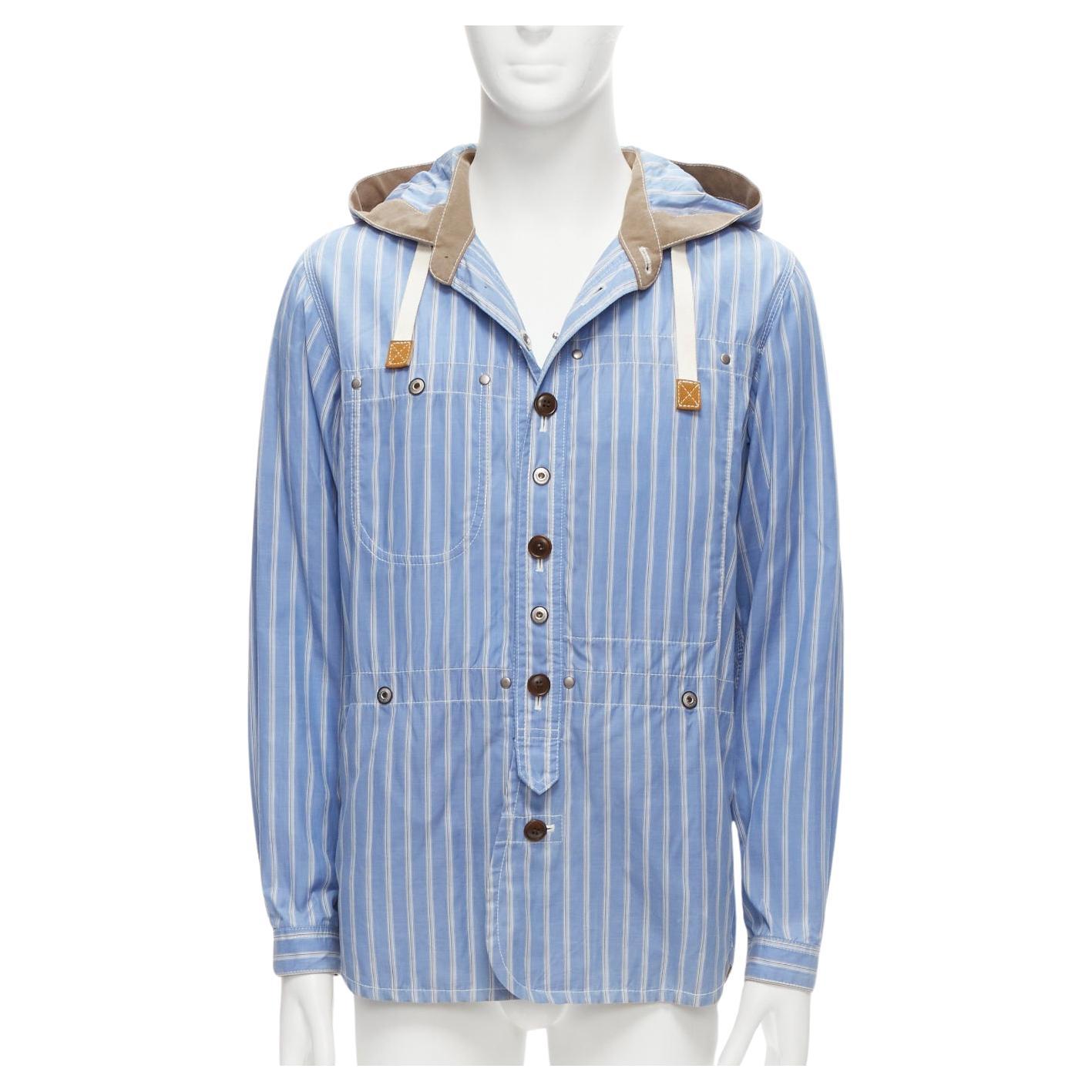 JUNYA WATANABE MAN 2013 brown cotton linen striped deconstructed parka jacket M For Sale