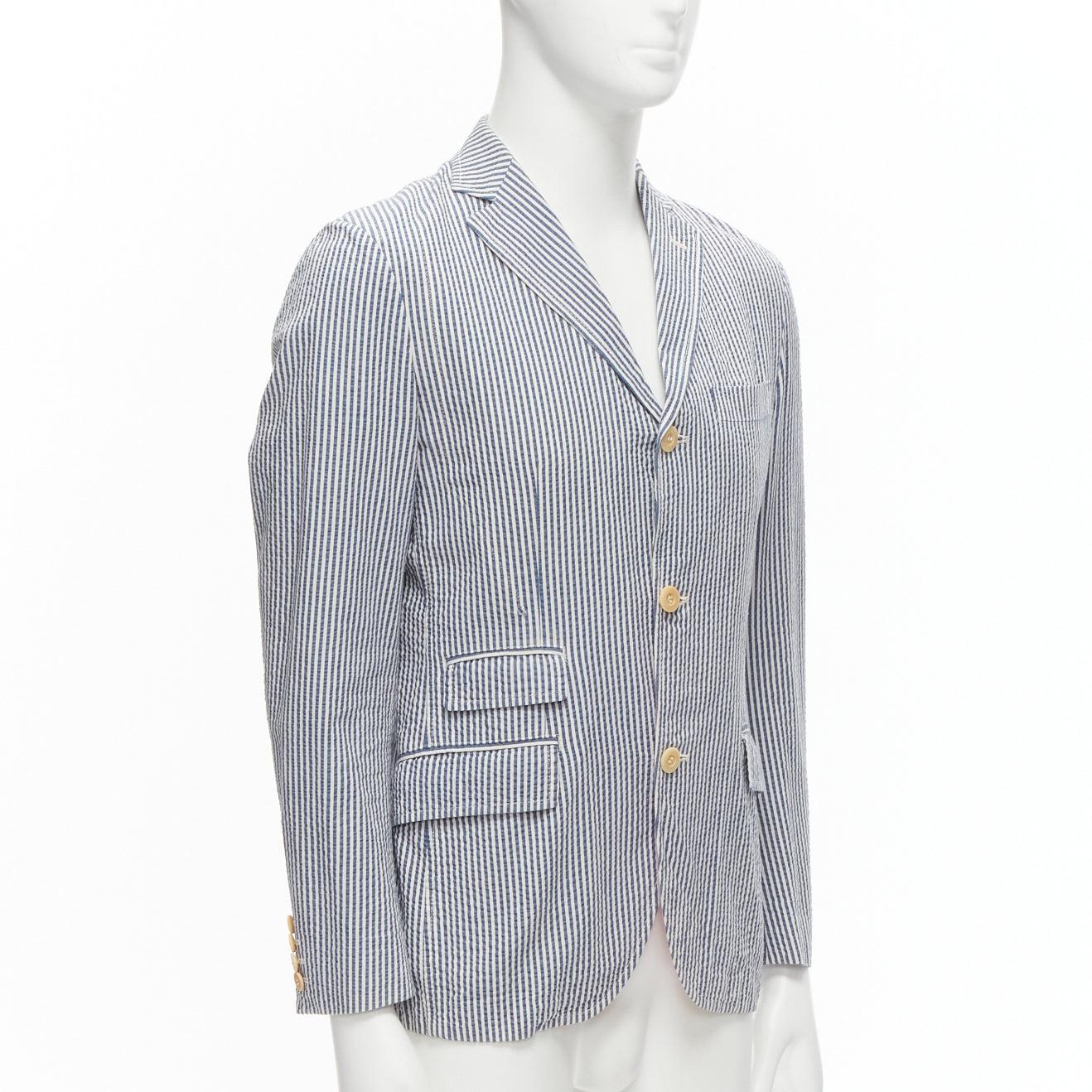 Gray JUNYA WATANABE MAN 2013 white striped seersucker cotton casual blazer jacket S For Sale