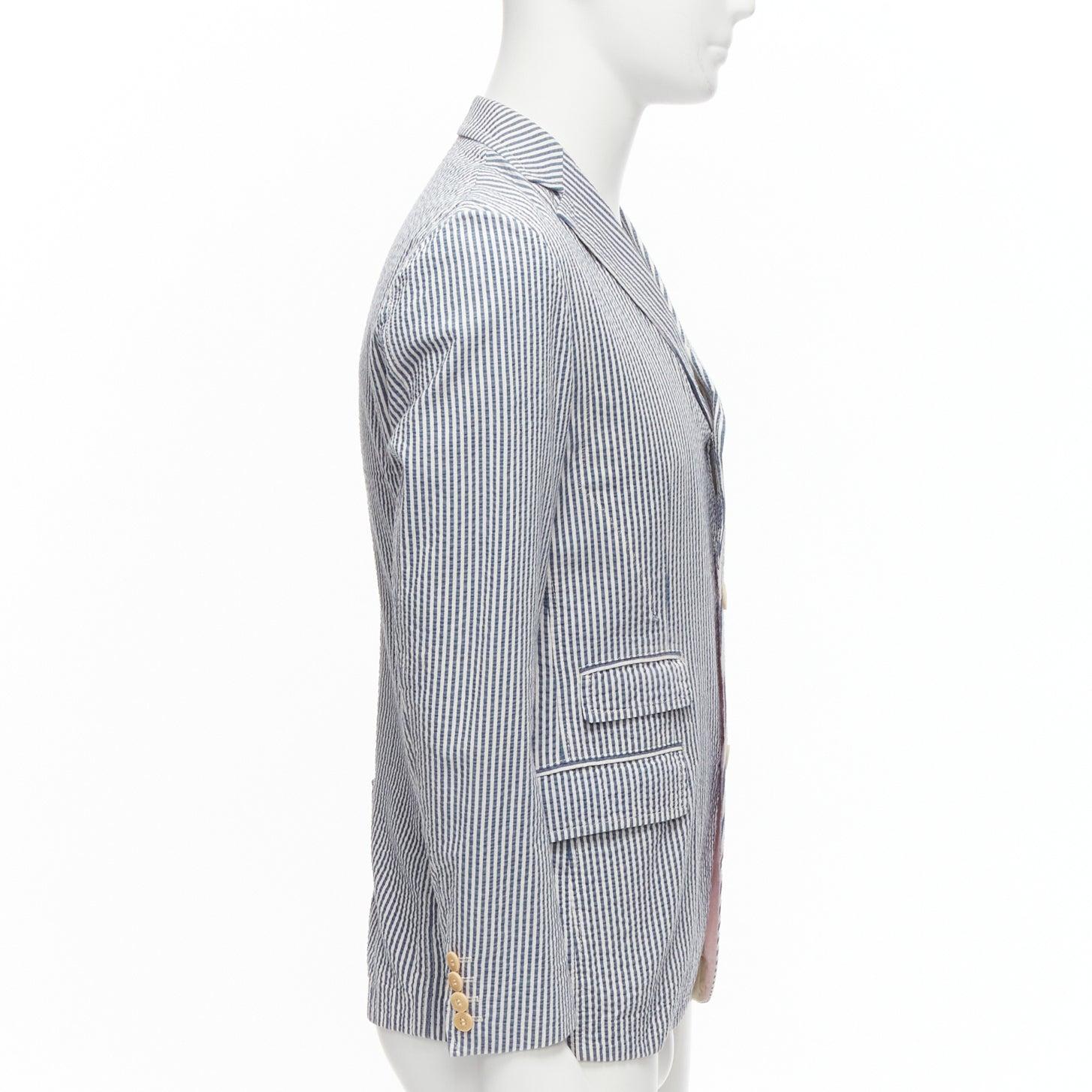 JUNYA WATANABE MAN 2013 white striped seersucker cotton casual blazer jacket S In Excellent Condition For Sale In Hong Kong, NT