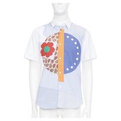 JUNYA WATANABE MAN blue checkered striped patchwork short sleeve button shirt M