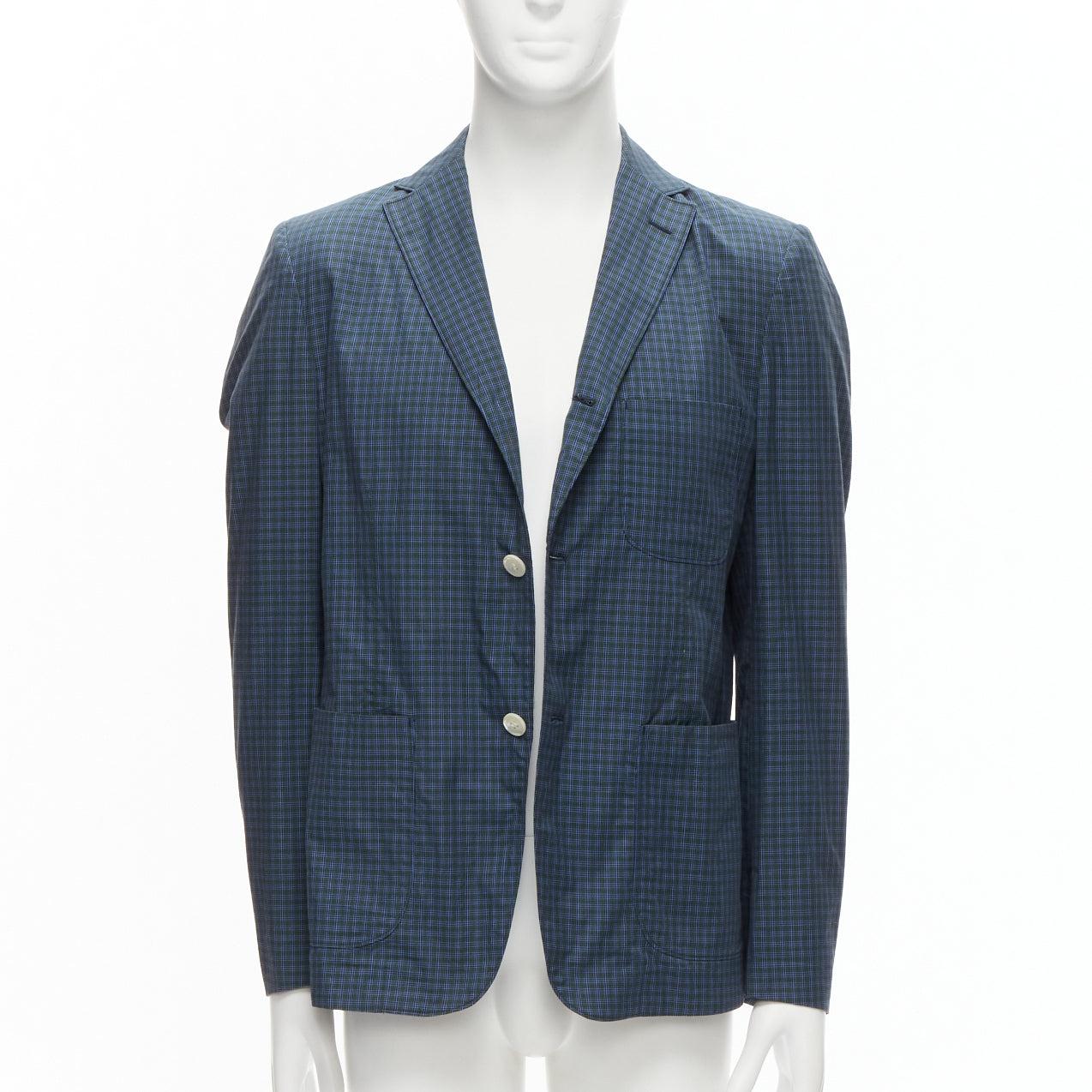Black JUNYA WATANABE MAN blue green checked contrast lining casual blazer jacket M For Sale