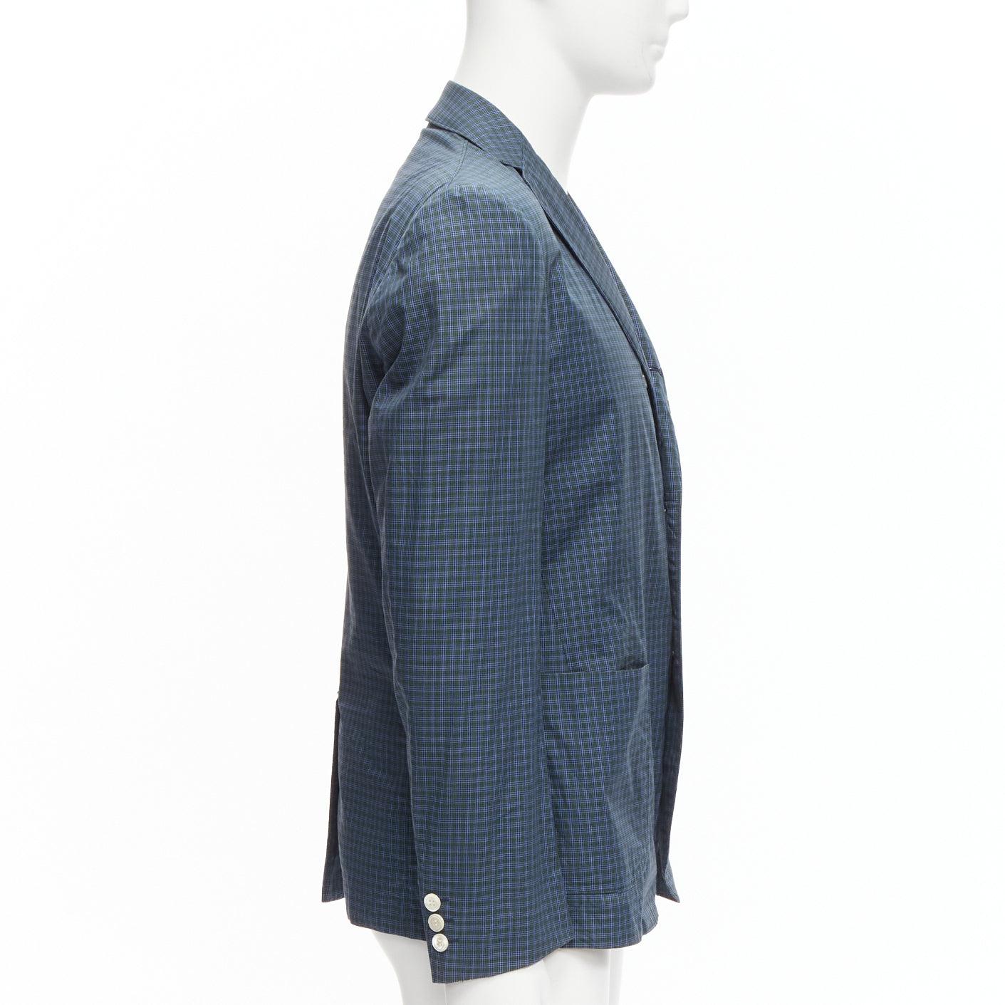 Men's JUNYA WATANABE MAN blue green checked contrast lining casual blazer jacket M For Sale