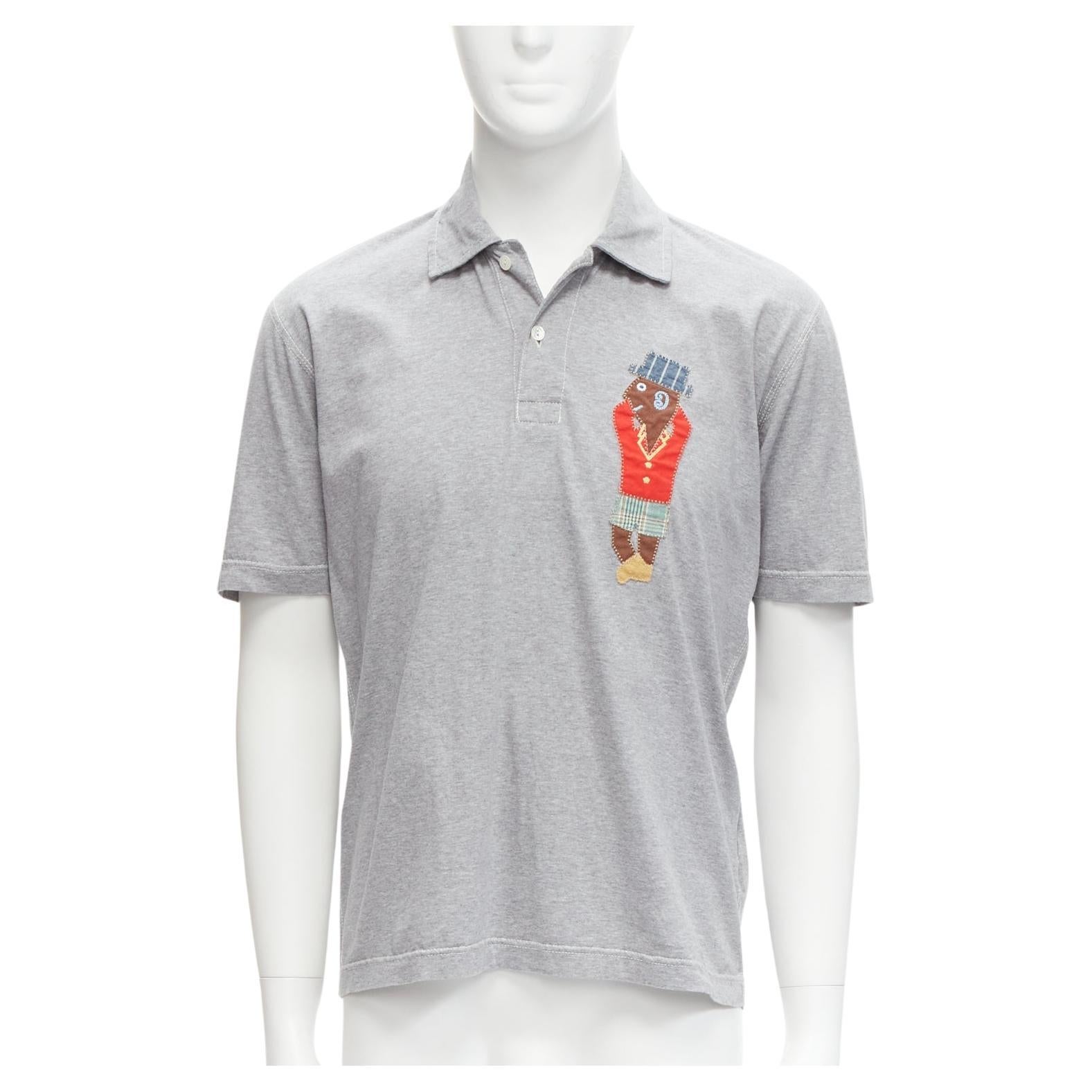 JUNYA WATANABE MAN EYE 2015 grey cotton red plaid puppet patchwork polo shirt M For Sale