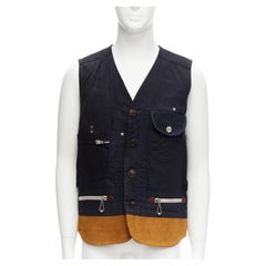 Junya WatanabeE MAN HERVIER 2013 Gilet de pêche réversible en daim marron M