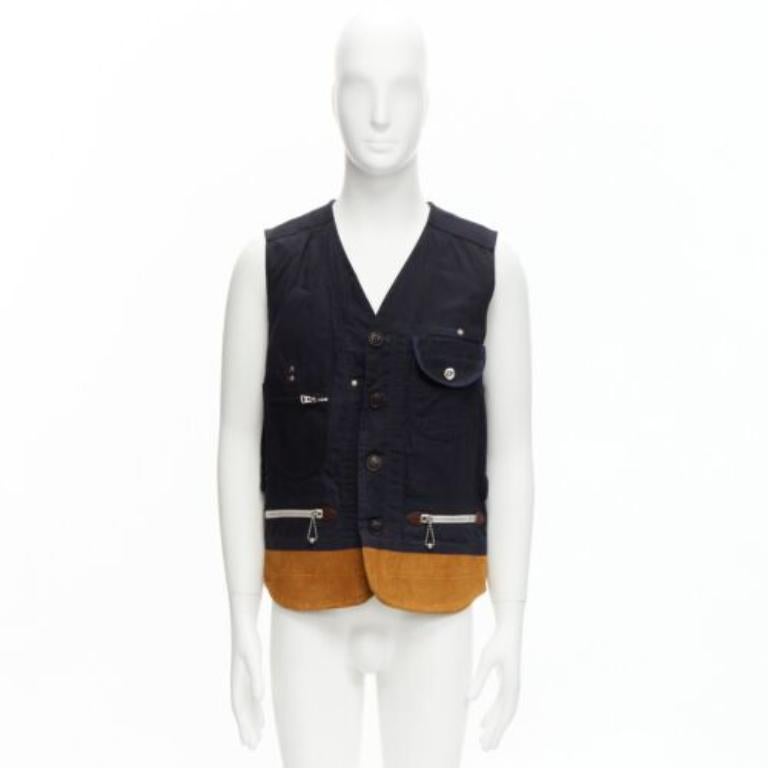 JUNYA WATANABE MAN HERVIER 2013 Reversible navy brown suede fisherman vest M For Sale 5