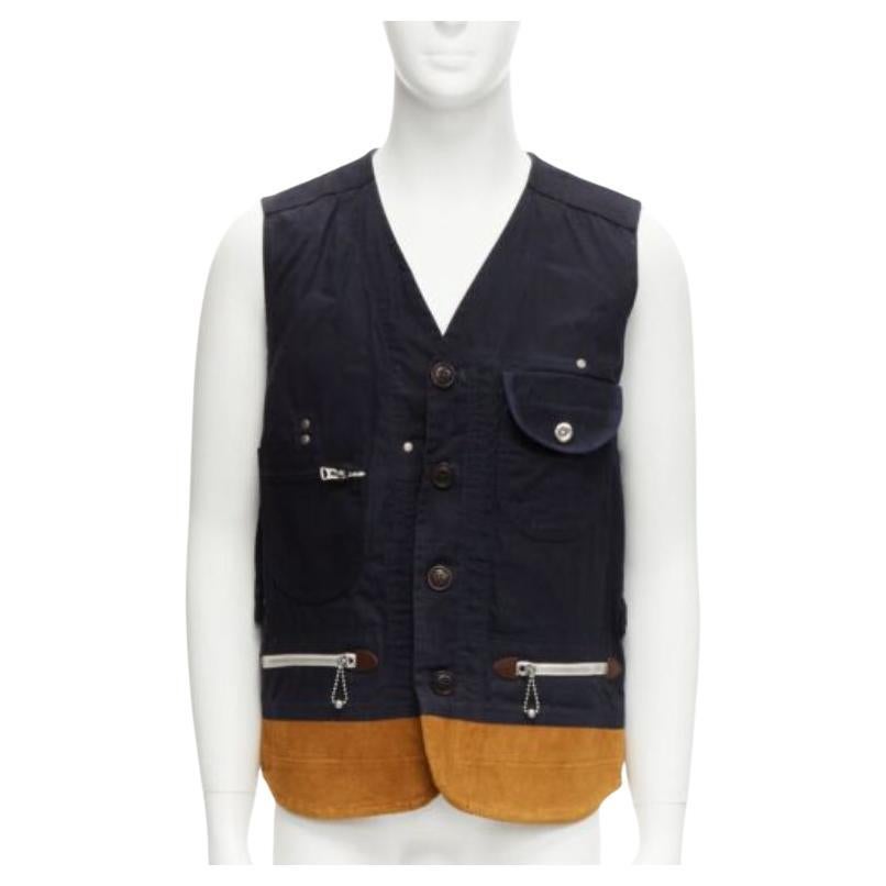 JUNYA WATANABE MAN HERVIER 2013 Reversible navy brown suede fisherman vest M For Sale