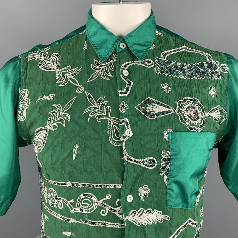 JUNYA WATANABE MAN Size L Emerald Green Embroidered Short Sleeve Shirt ...