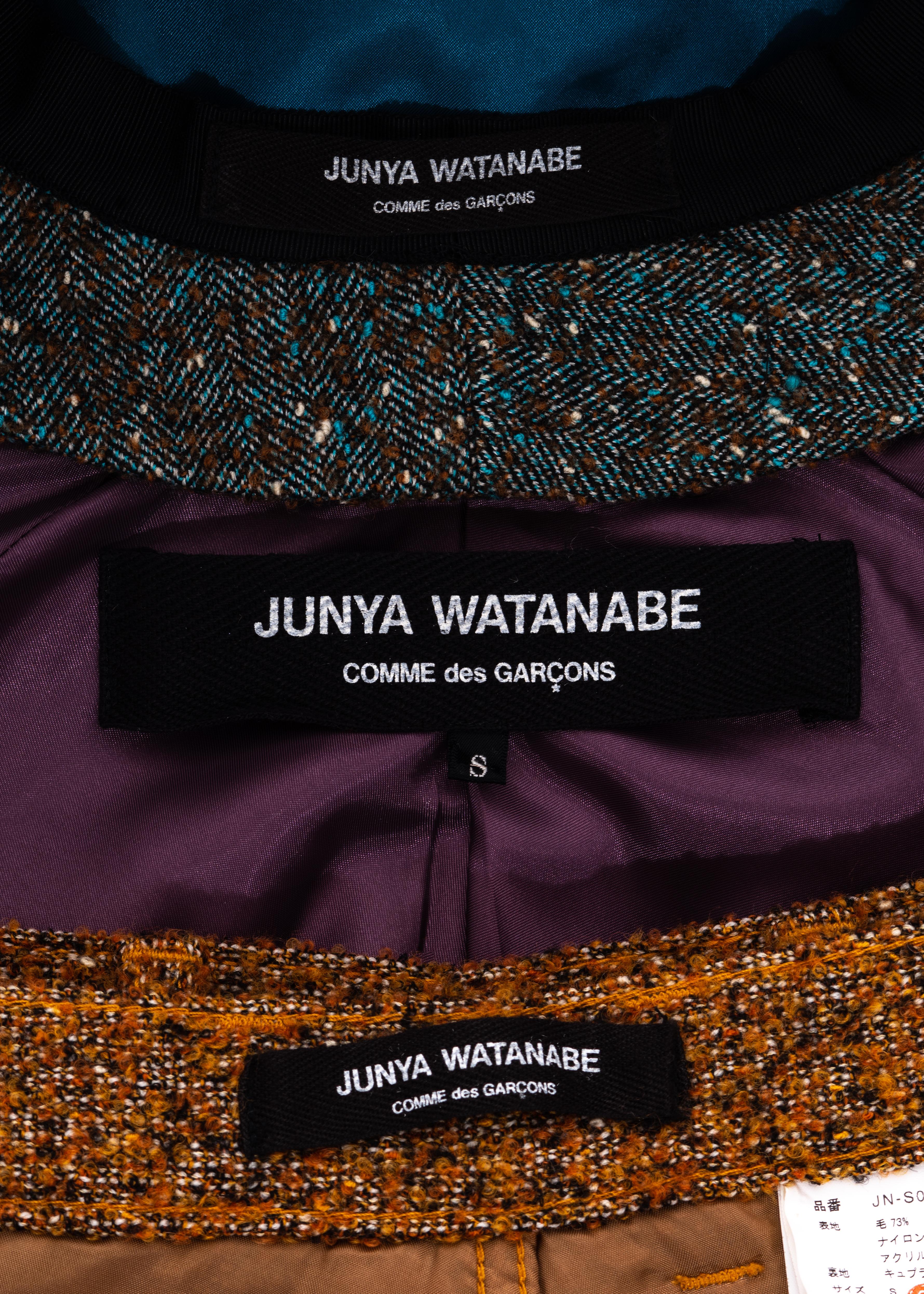 Junya Watanabe multicoloured wool tweed pant suit and hat, fw 2004 For Sale 3