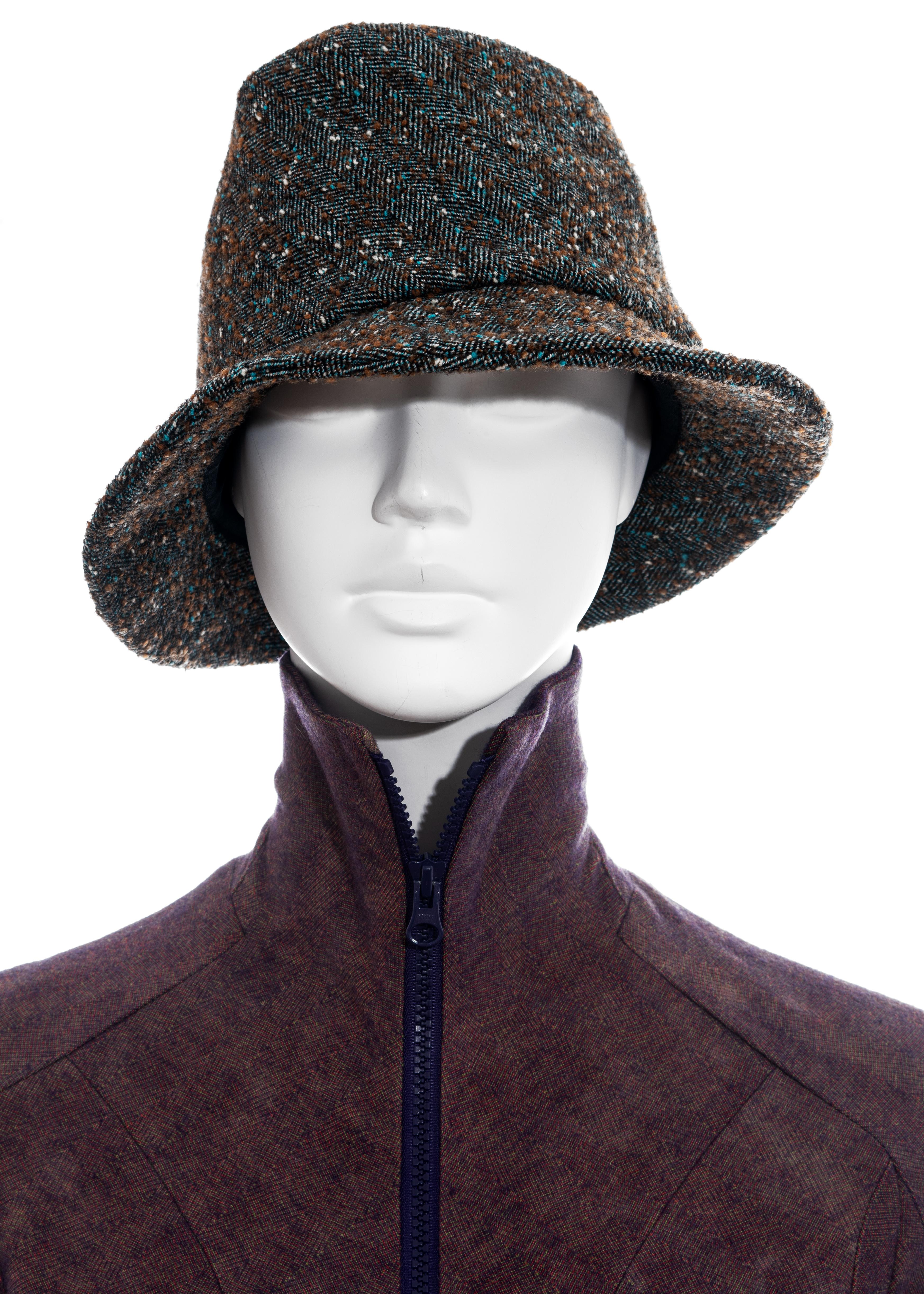 Noir Tailleur pantalon et chapeau en tweed de laine multicolore Junya Watanabe, A/H 2004 en vente
