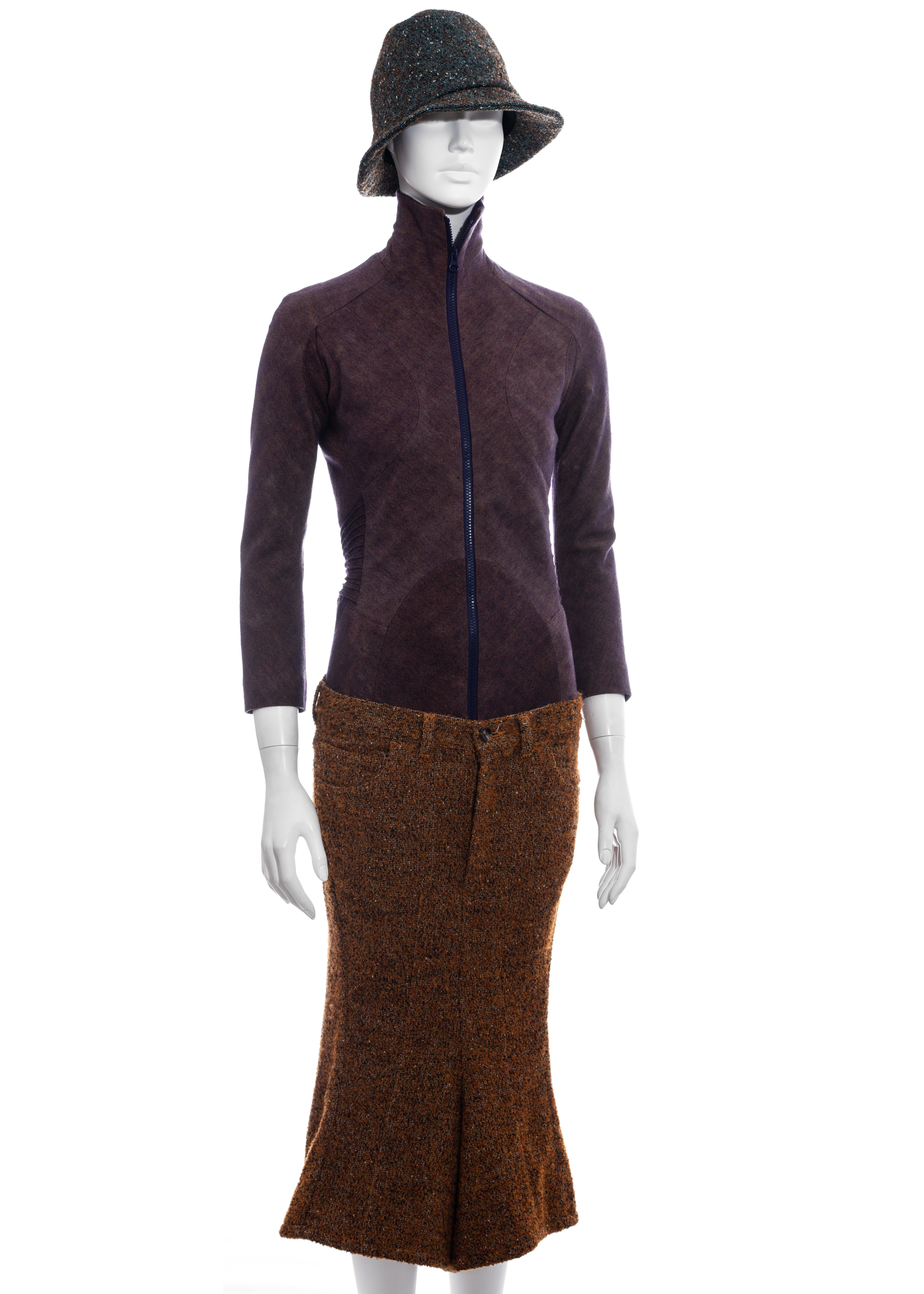 Tailleur pantalon et chapeau en tweed de laine multicolore Junya Watanabe, A/H 2004 Pour femmes en vente