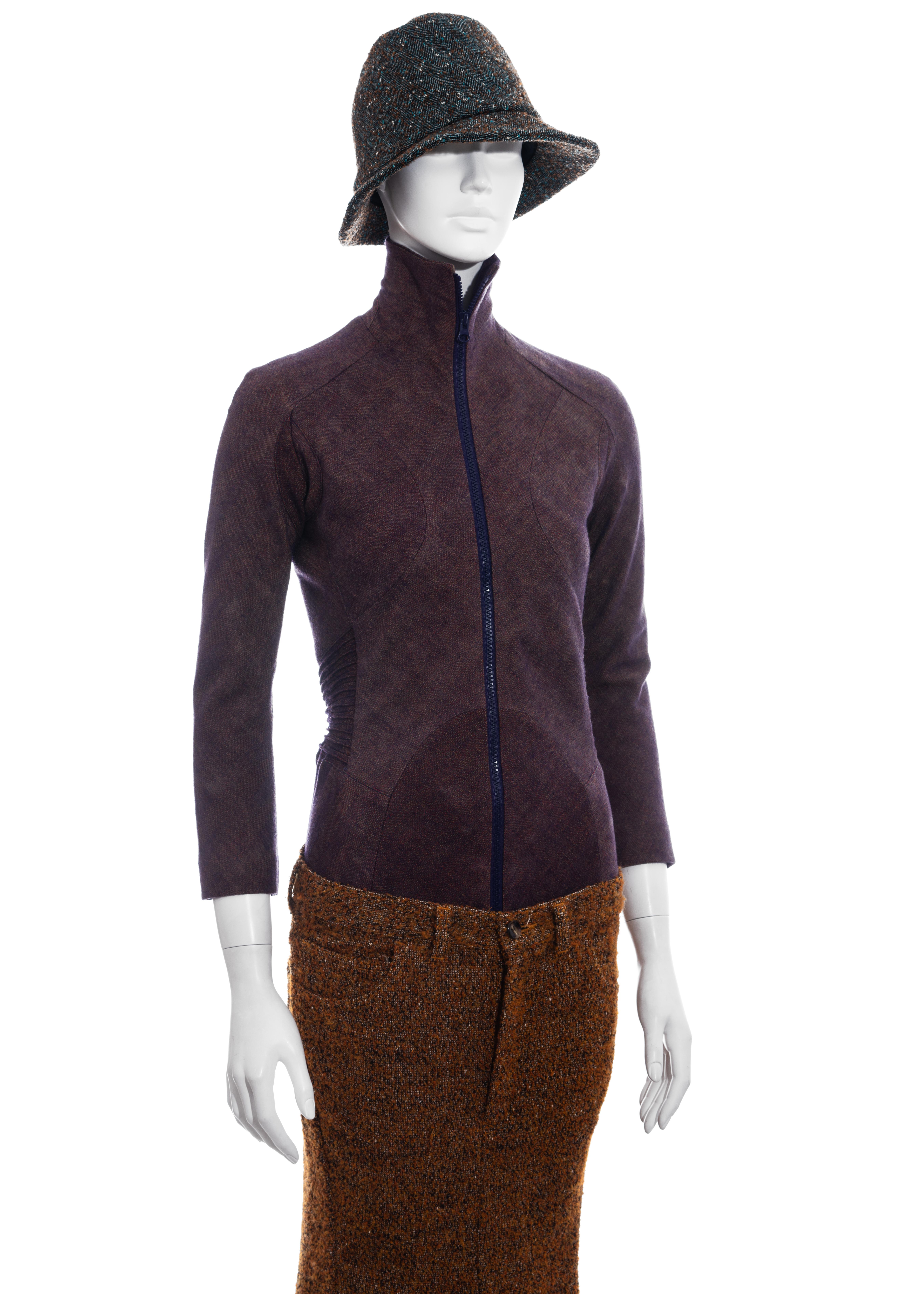 Junya Watanabe multicoloured wool tweed pant suit and hat, fw 2004 In Excellent Condition For Sale In London, GB
